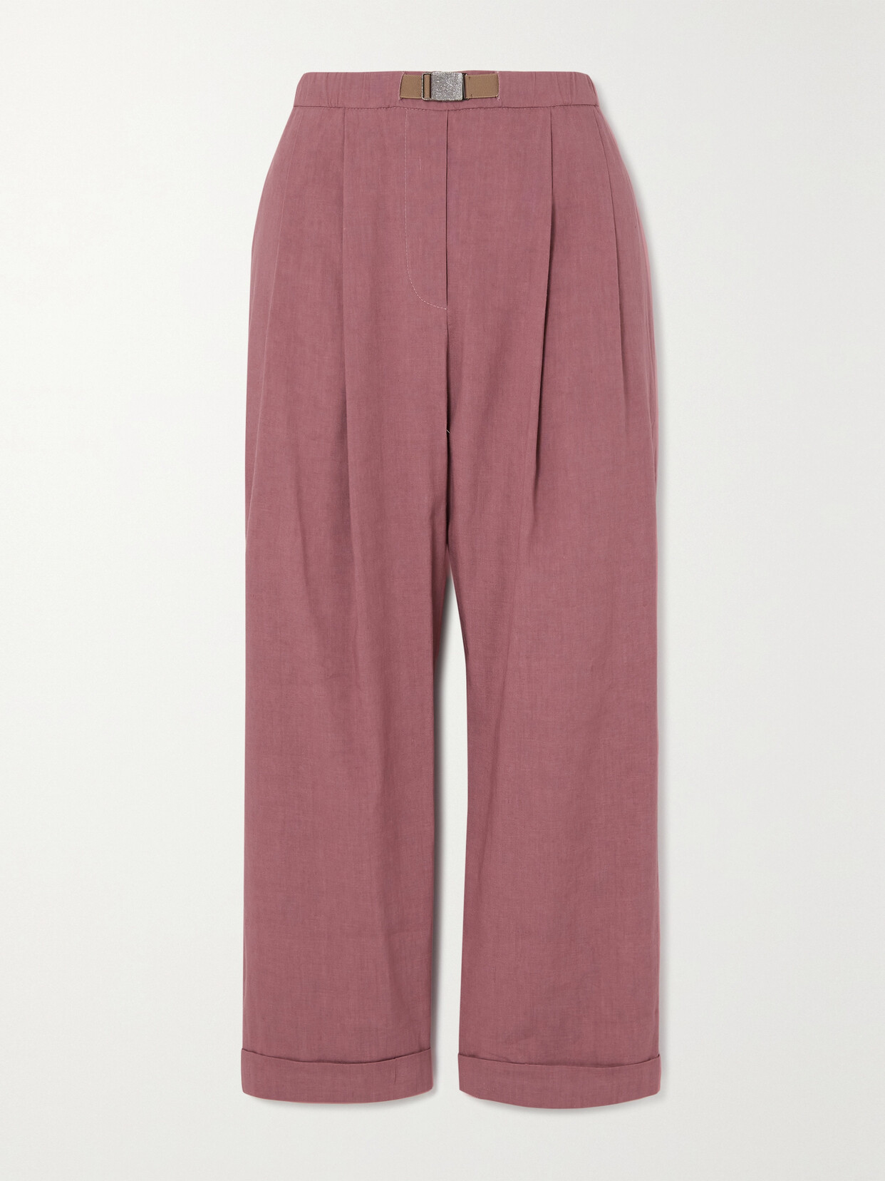 Brunello Cucinelli - Pleated Linen-blend Tapered Pants - Pink