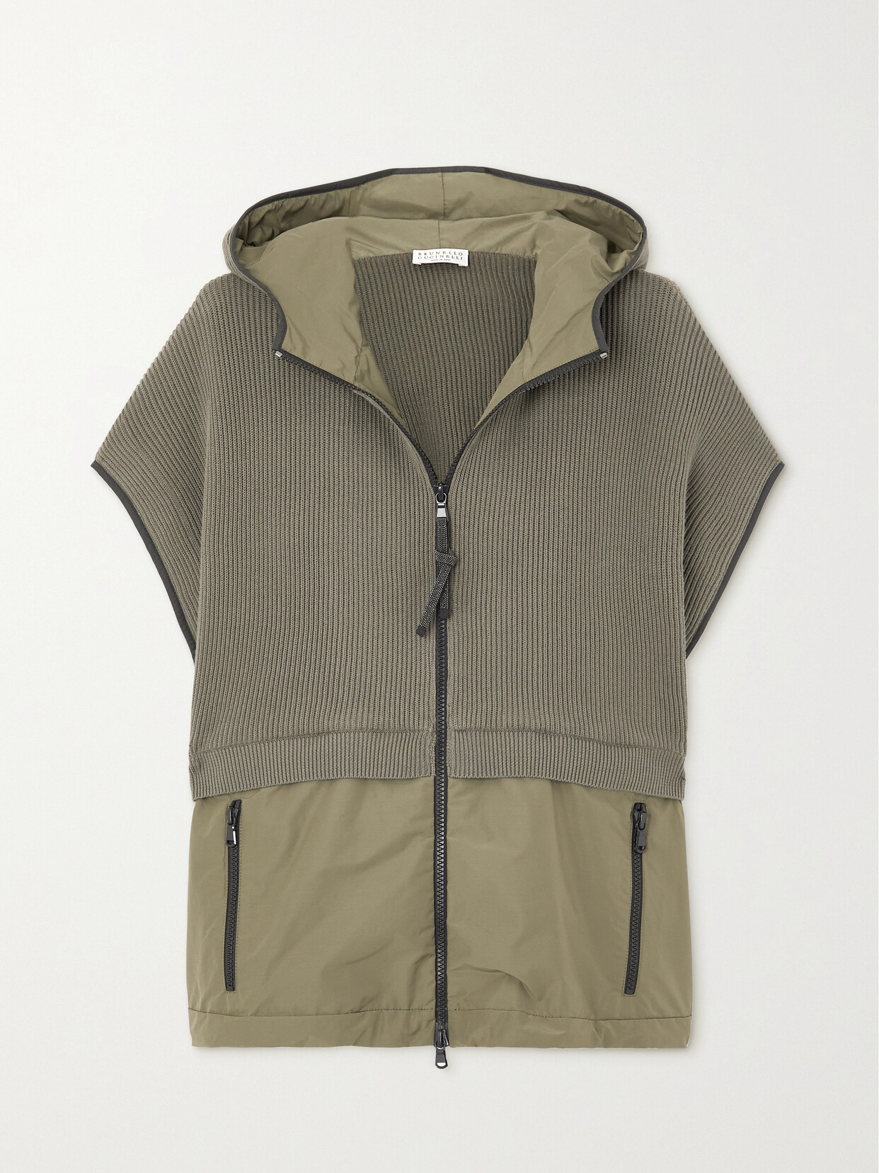 Brunello Cucinelli - Hooded Shell And Ribbed Cotton Jacket - Green