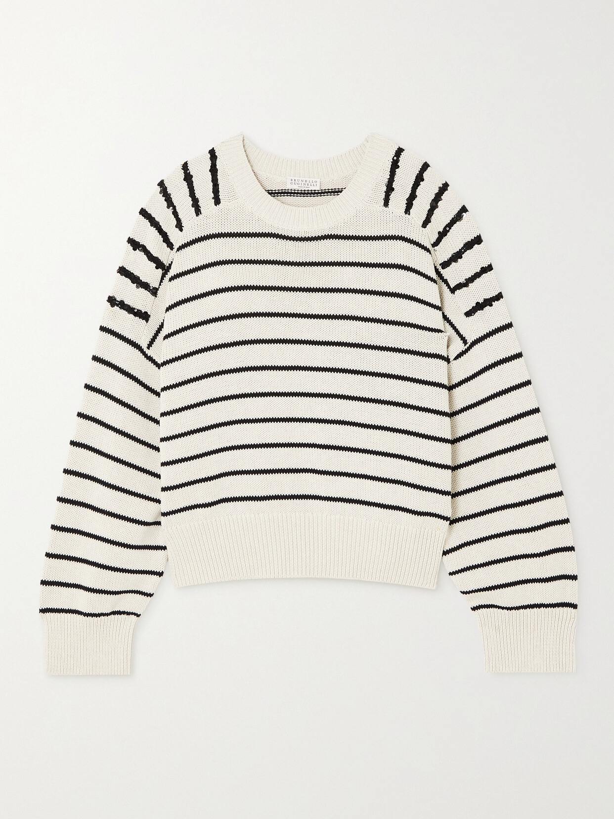 Brunello Cucinelli - Striped Sequined Cotton Sweater - Neutrals