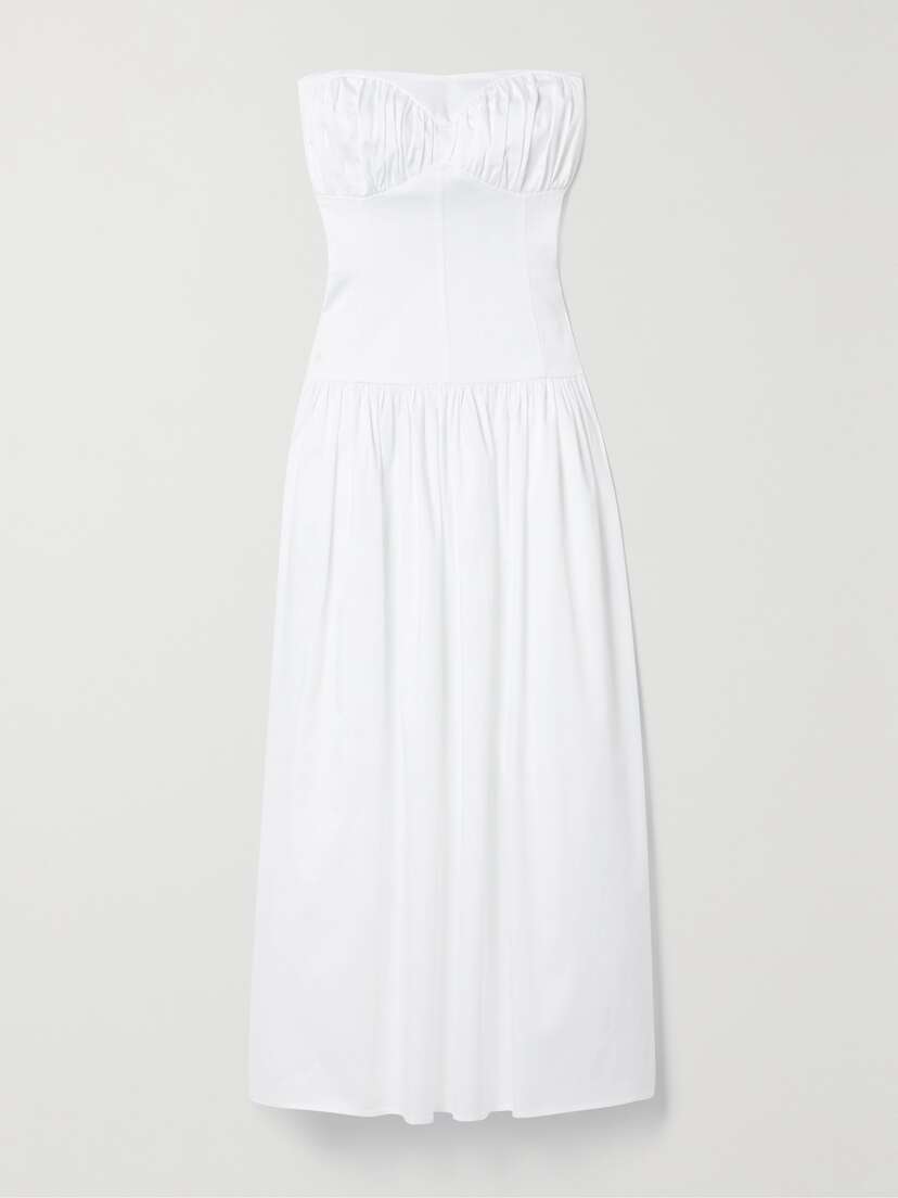 Tove Lauryn Strapless Gathered Cotton-blend Midi Dress