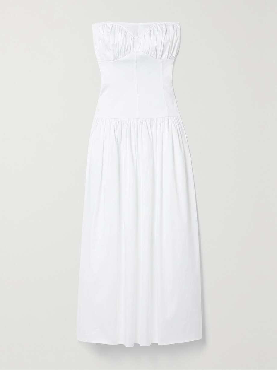 lauryn strapless gathered cotton-blend midi dress