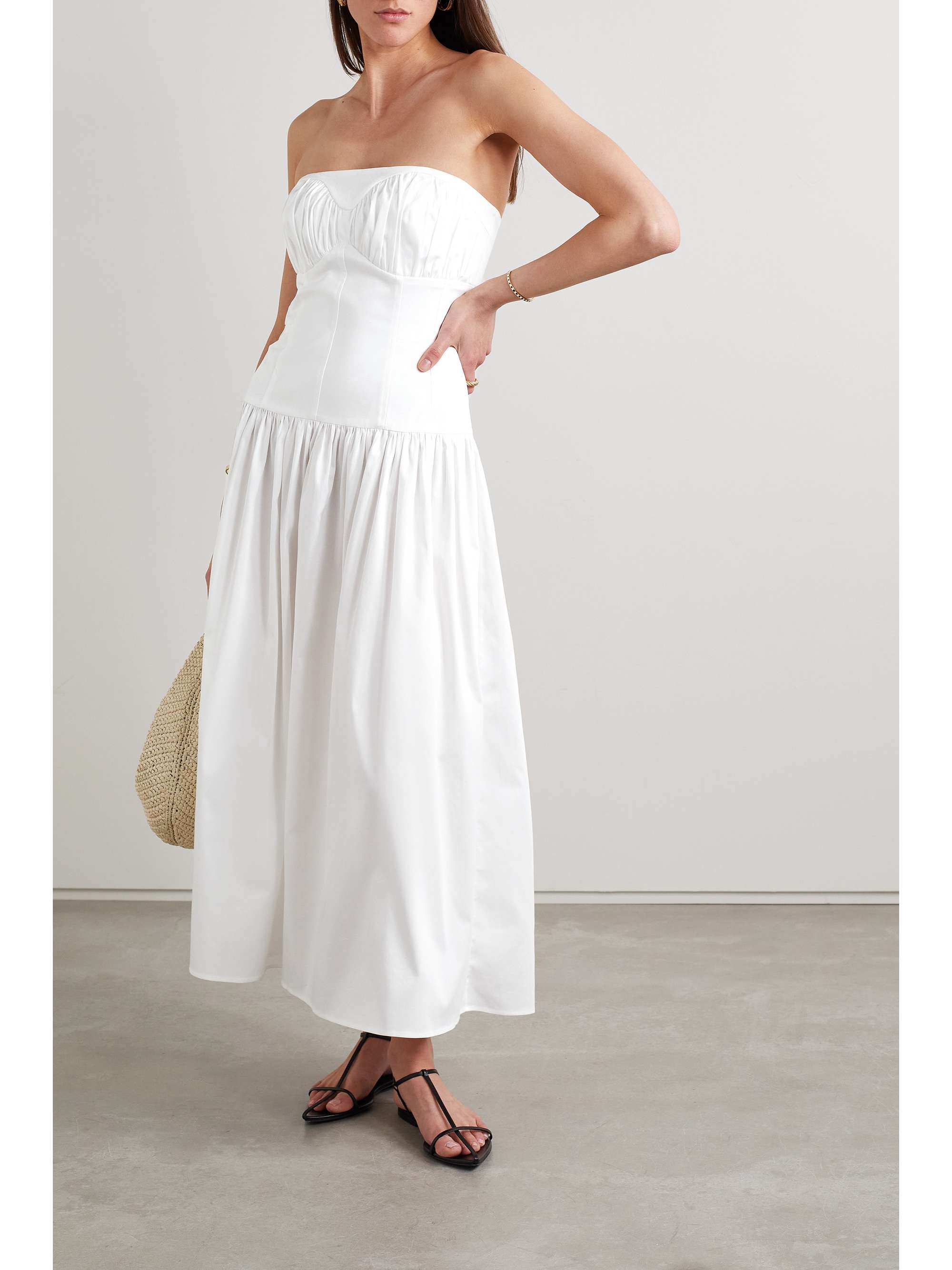 TOVE Lauryn strapless gathered cotton-blend midi dress | NET-A-PORTER