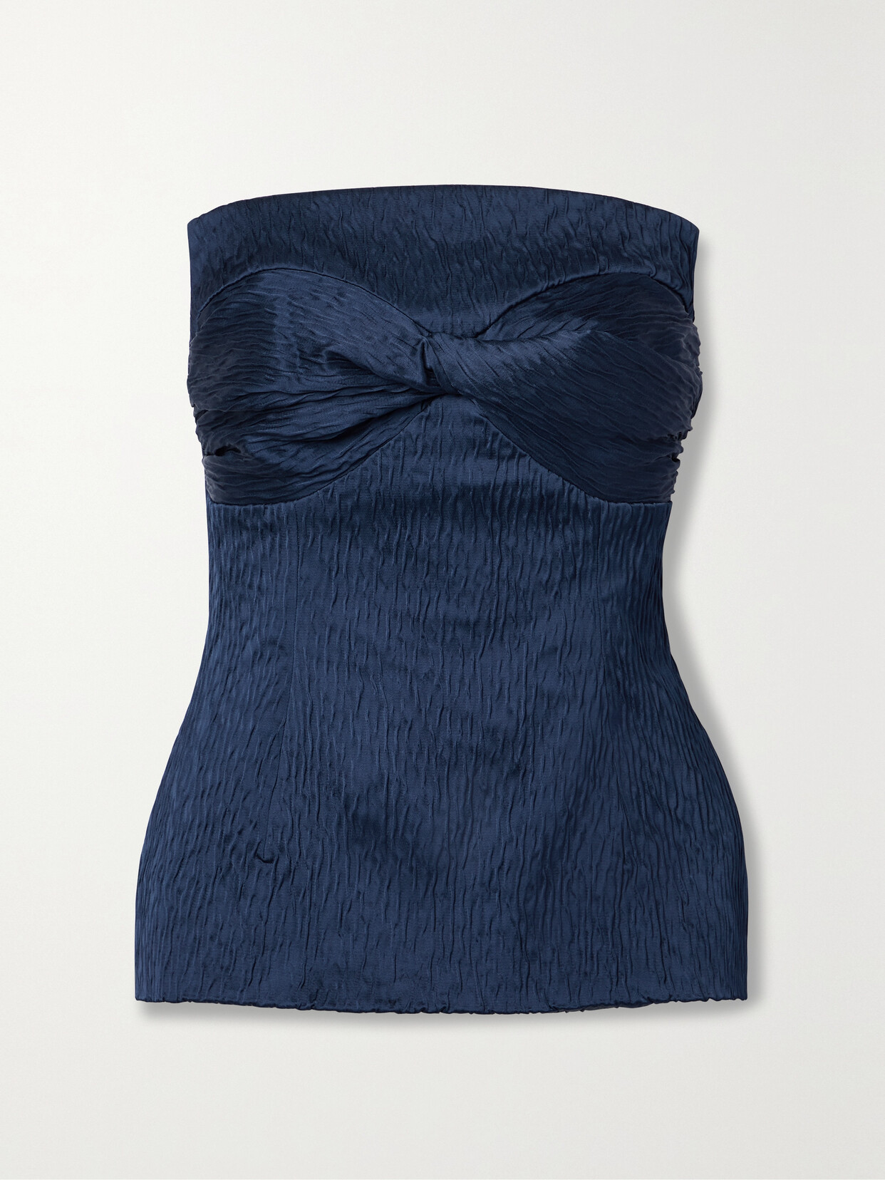 TOVE Ida Strapless Twist-front Crinkled-satin Top - Blue