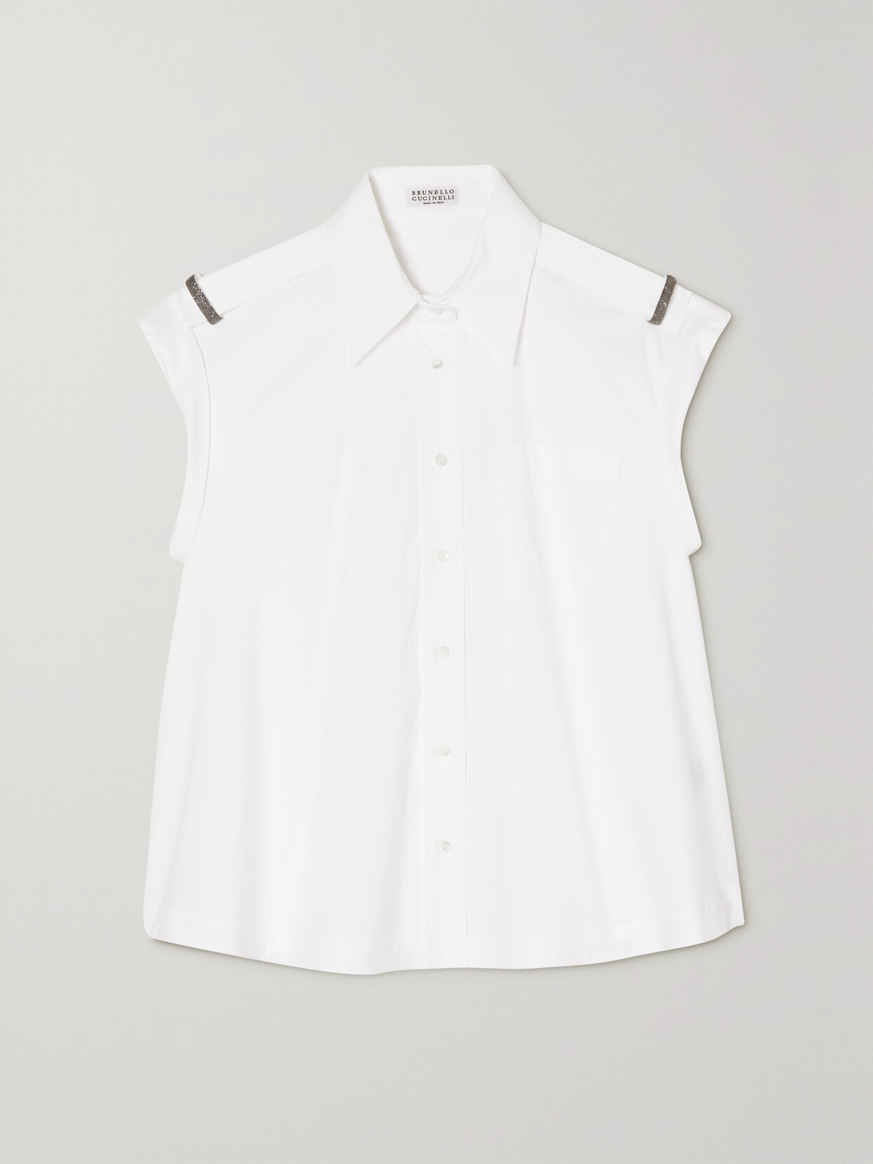 Brunello Cucinelli - Bead-embellished Stretch-cotton Poplin Shirt - White