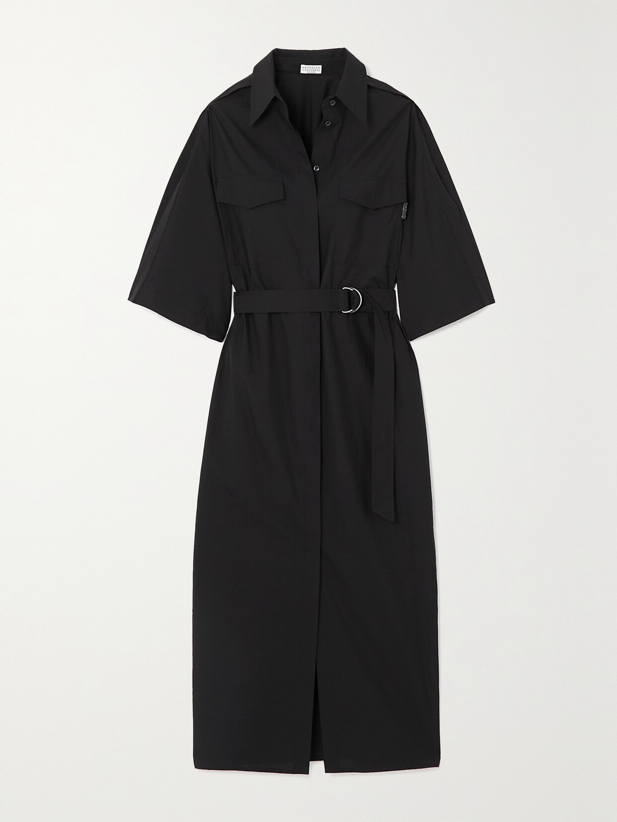 Brunello Cucinelli - Belted Cotton-blend Poplin Midi Shirt Dress - Black