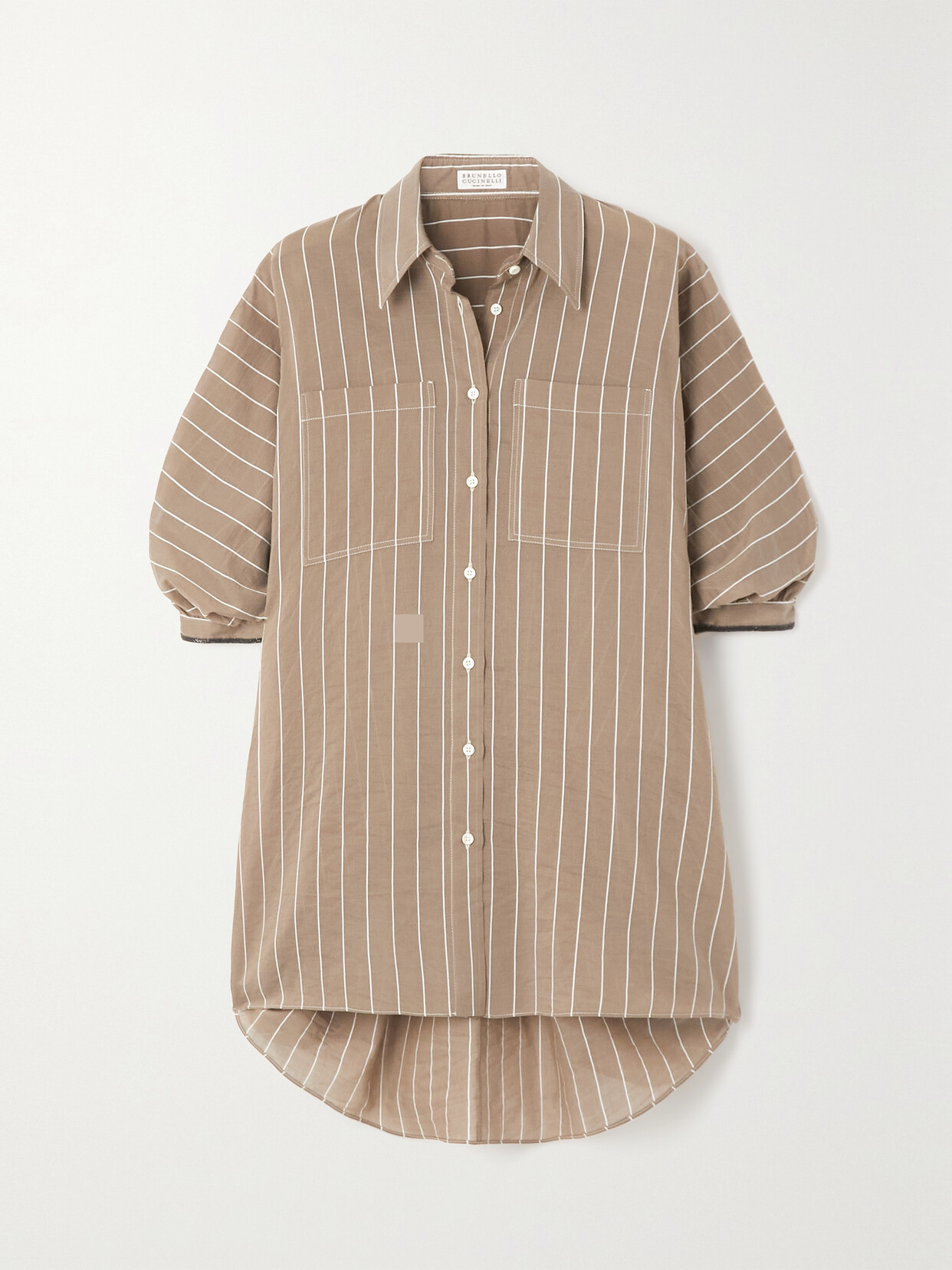 Brunello Cucinelli Asymmetric Striped Cotton And Silk-blend Shirt In Brown