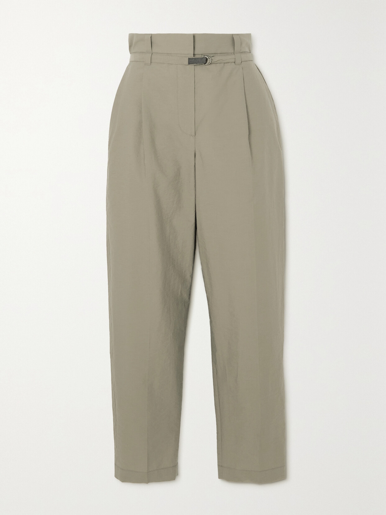 Brunello Cucinelli Belted Cotton-blend Tapered Pants In Green