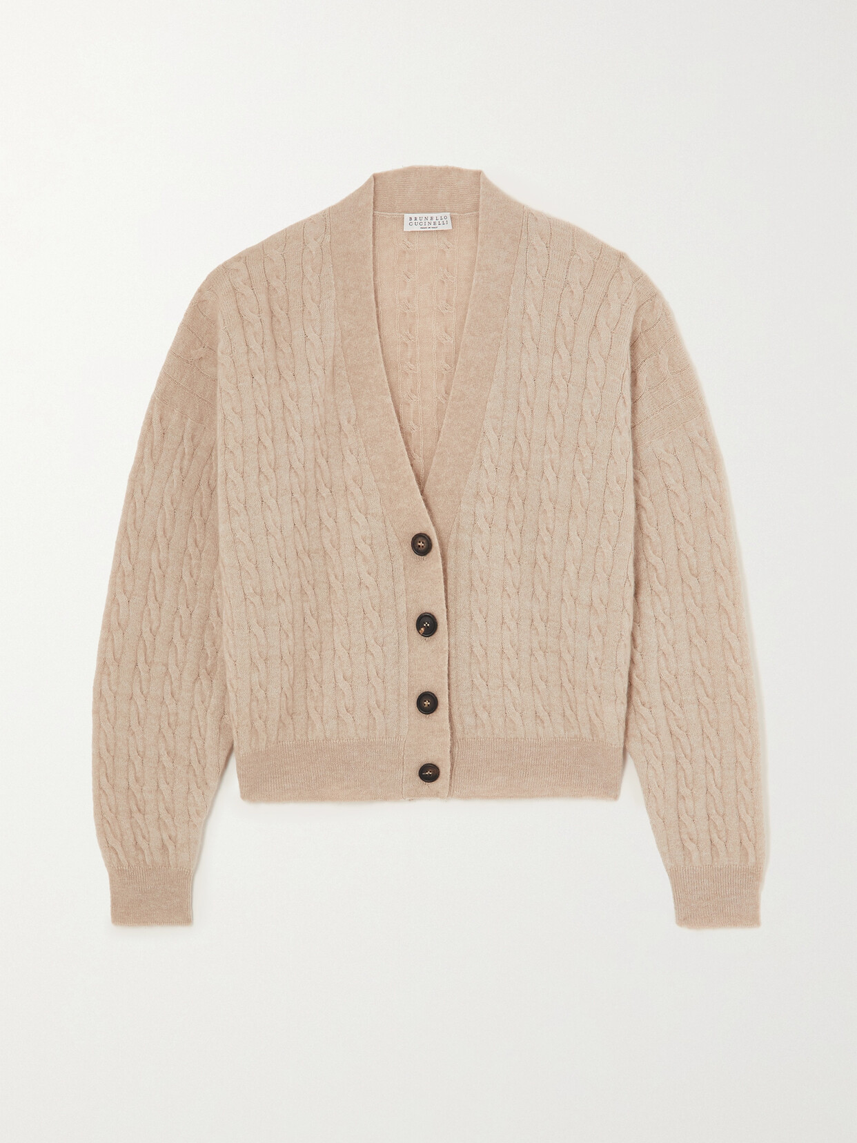 Brunello Cucinelli Cable-knit Alpaca And Cotton Cardigan In Beige