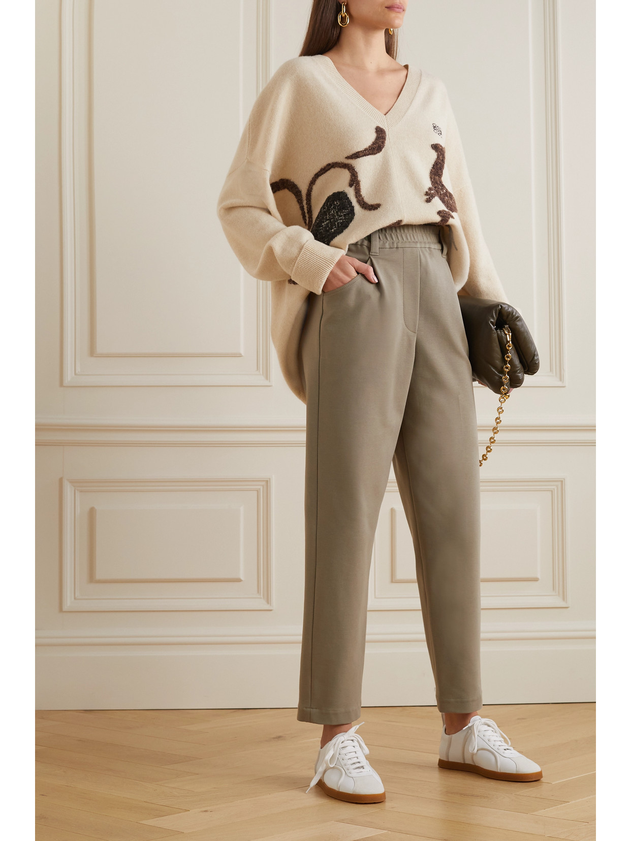 Shop Brunello Cucinelli Cotton-blend Jersey Straight-leg Pants In Neutrals