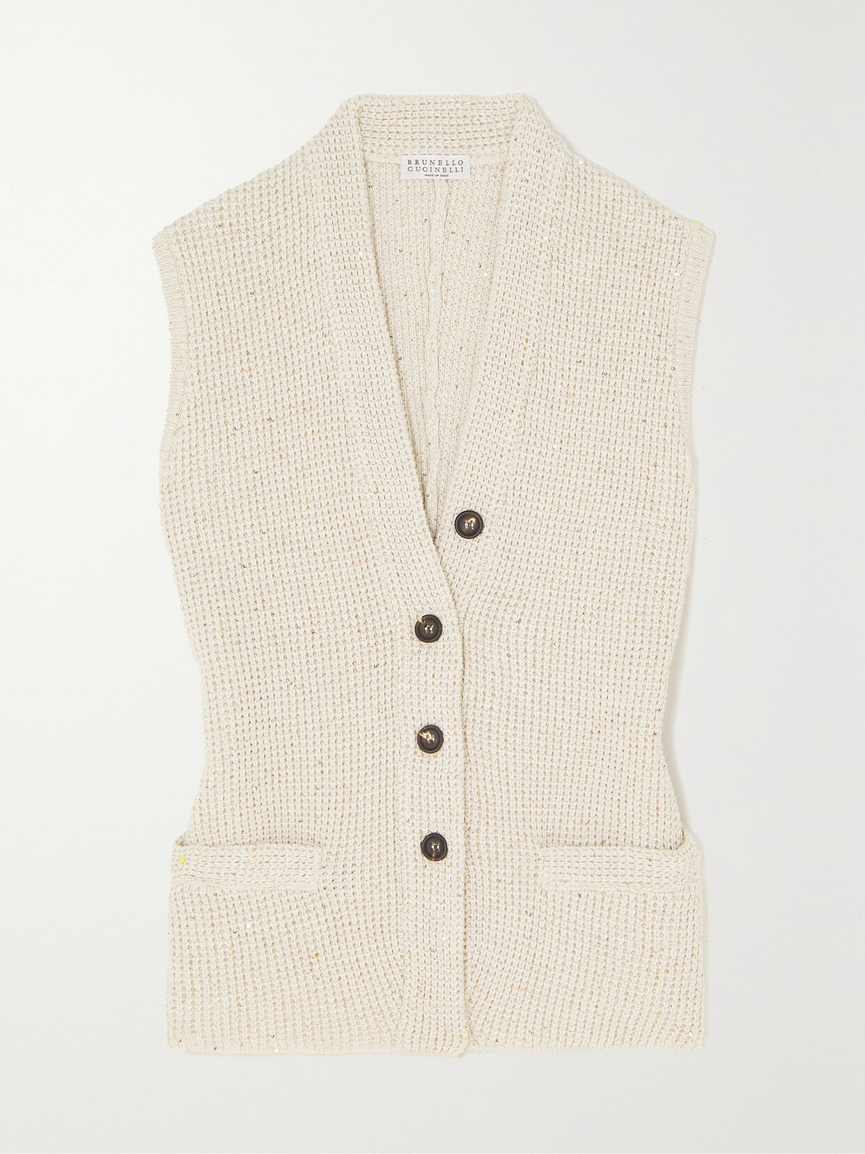 Brunello Cucinelli - Sequin-embellished Cotton-blend Vest - Neutrals