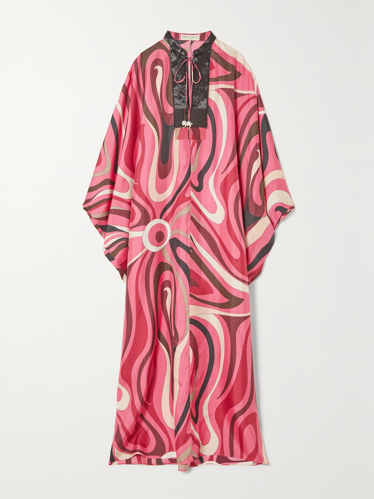 Pucci Marmo-print Beaded-collar Silk Kaftan Dress In Rosa