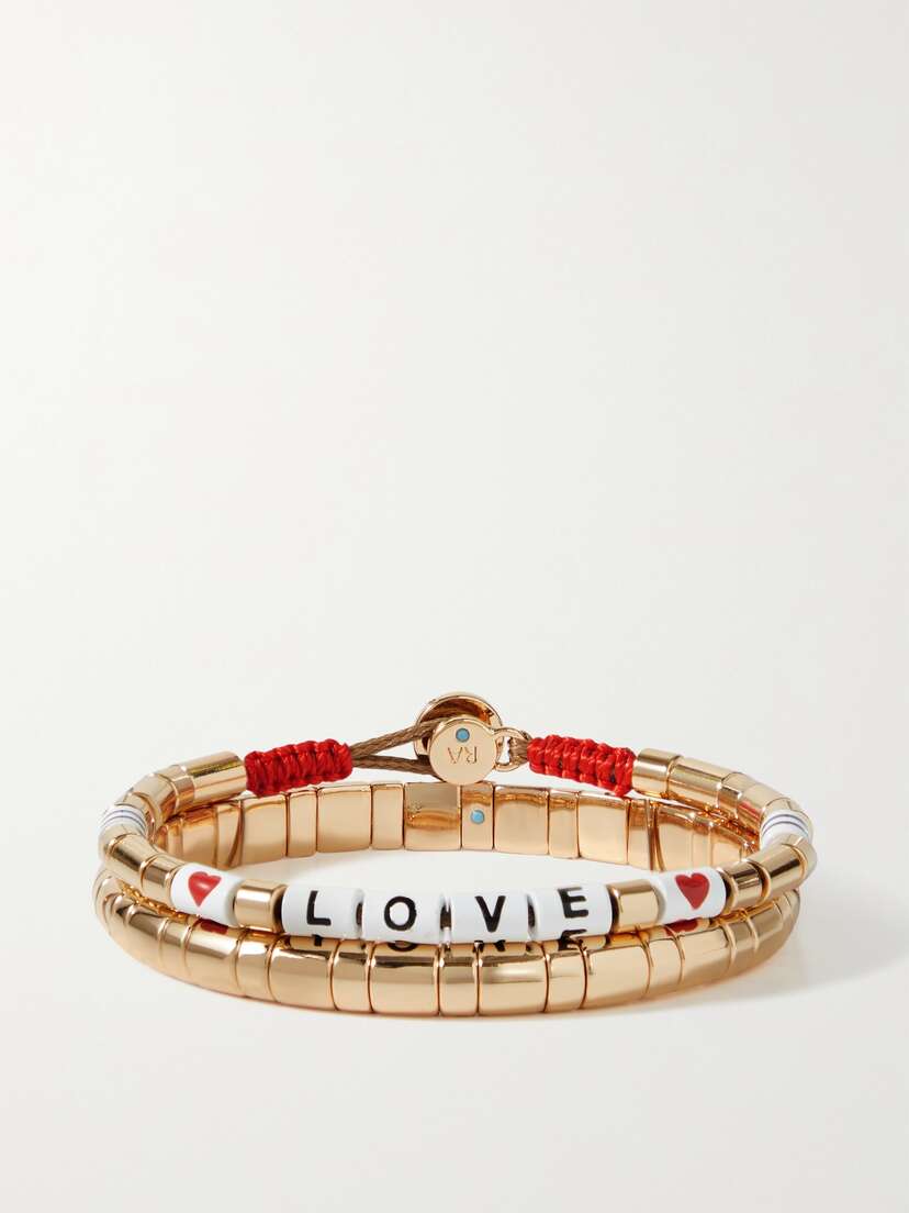 Roxanne Assoulin Love Set Of Two Gold-tone, Enamel And Cotton Bracelets