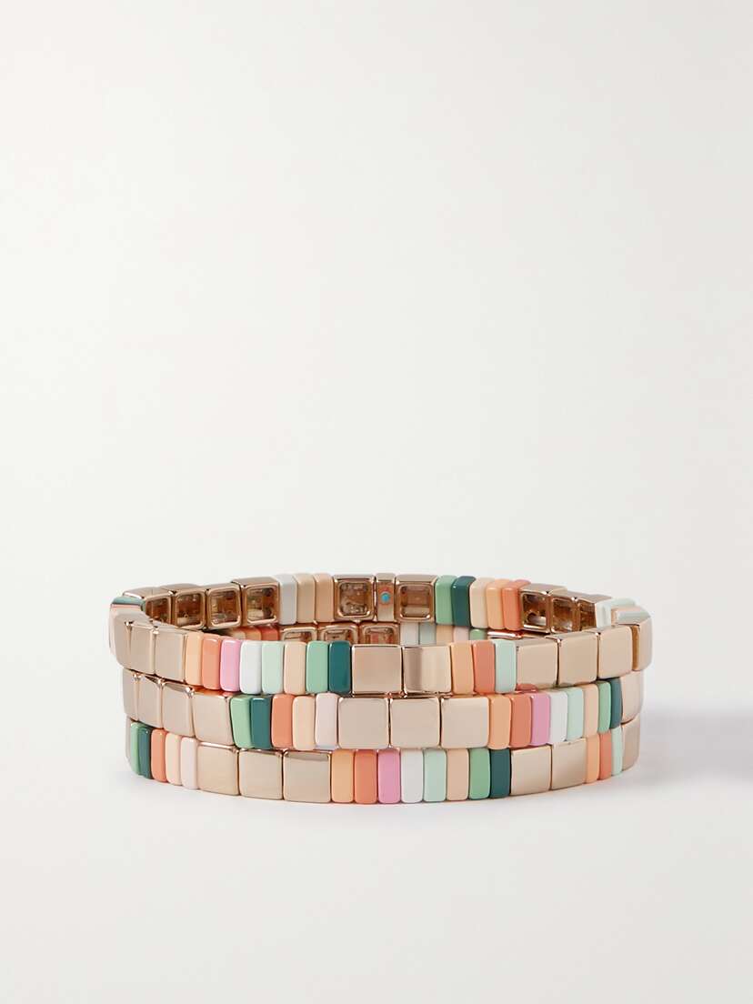 Roxanne Assoulin Set Of Three Gold-tone And Enamel Bracelets