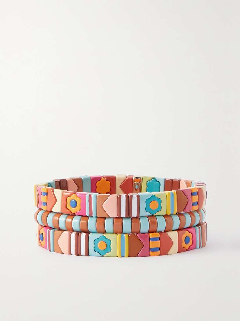 Roxanne Assoulin Set Of Three Gold-tone And Enamel Bracelets