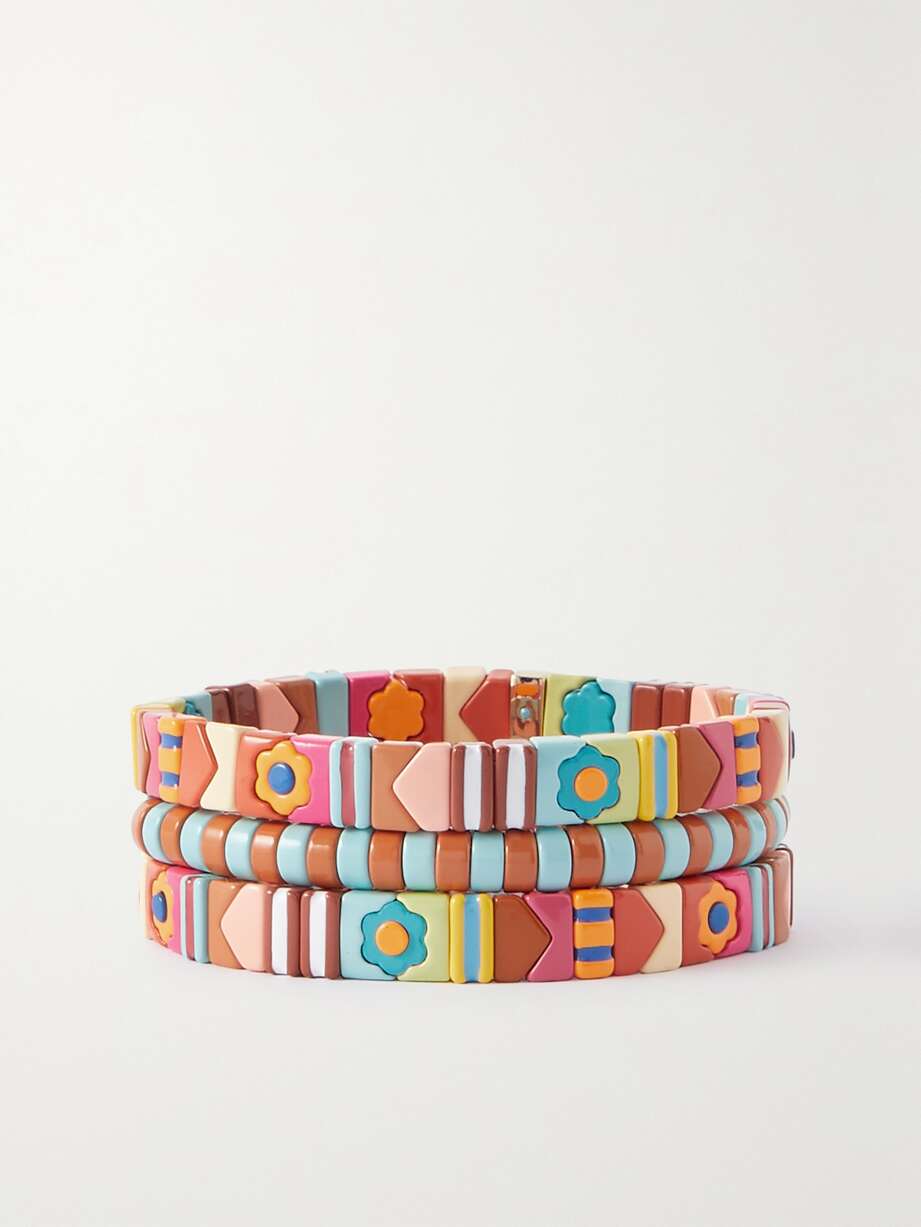 net-a-porter.com | Set of three gold-tone and enamel bracelets