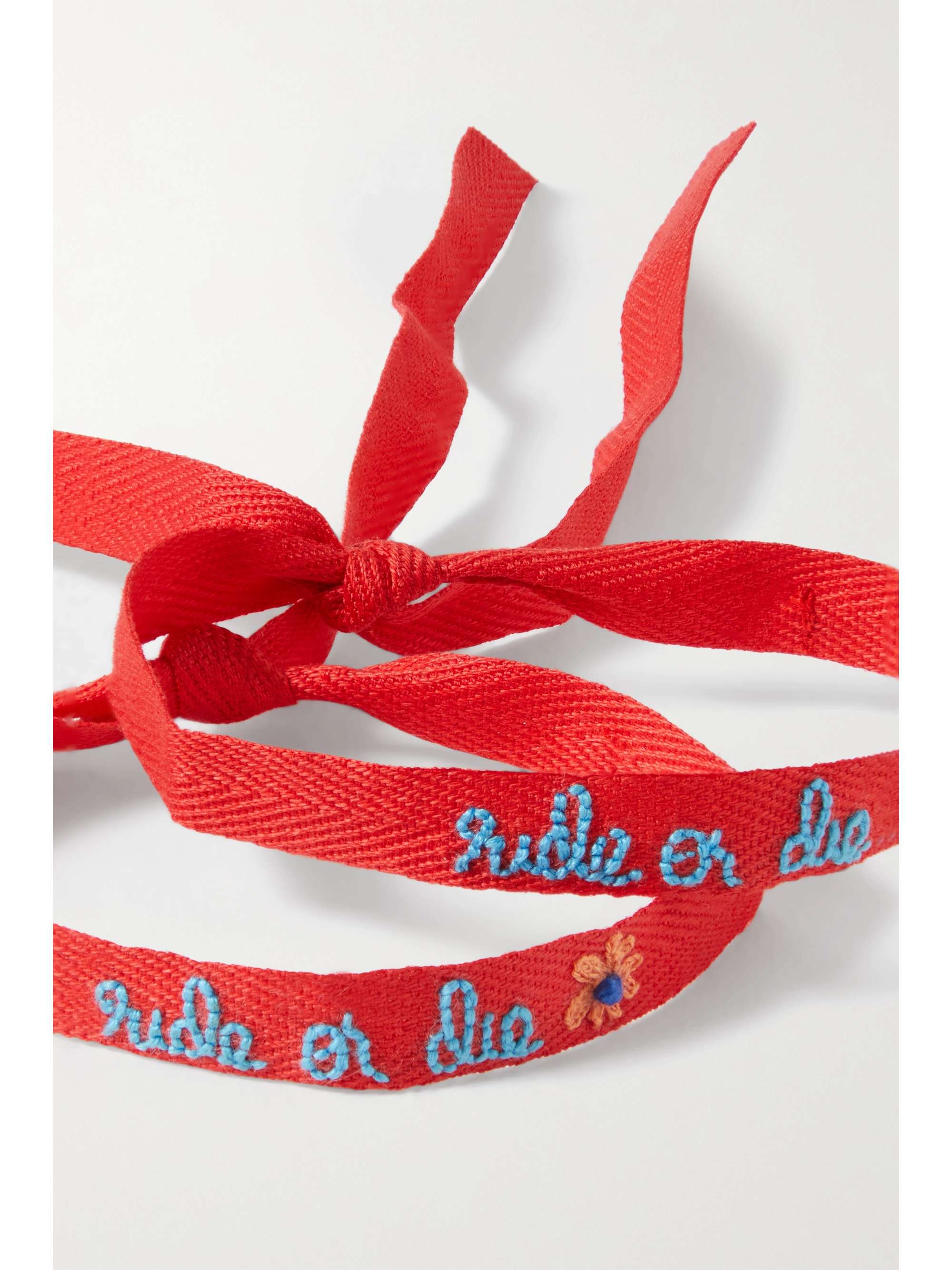 ROXANNE ASSOULIN Ride or Die set of two embroidered cotton-grosgain bracelets