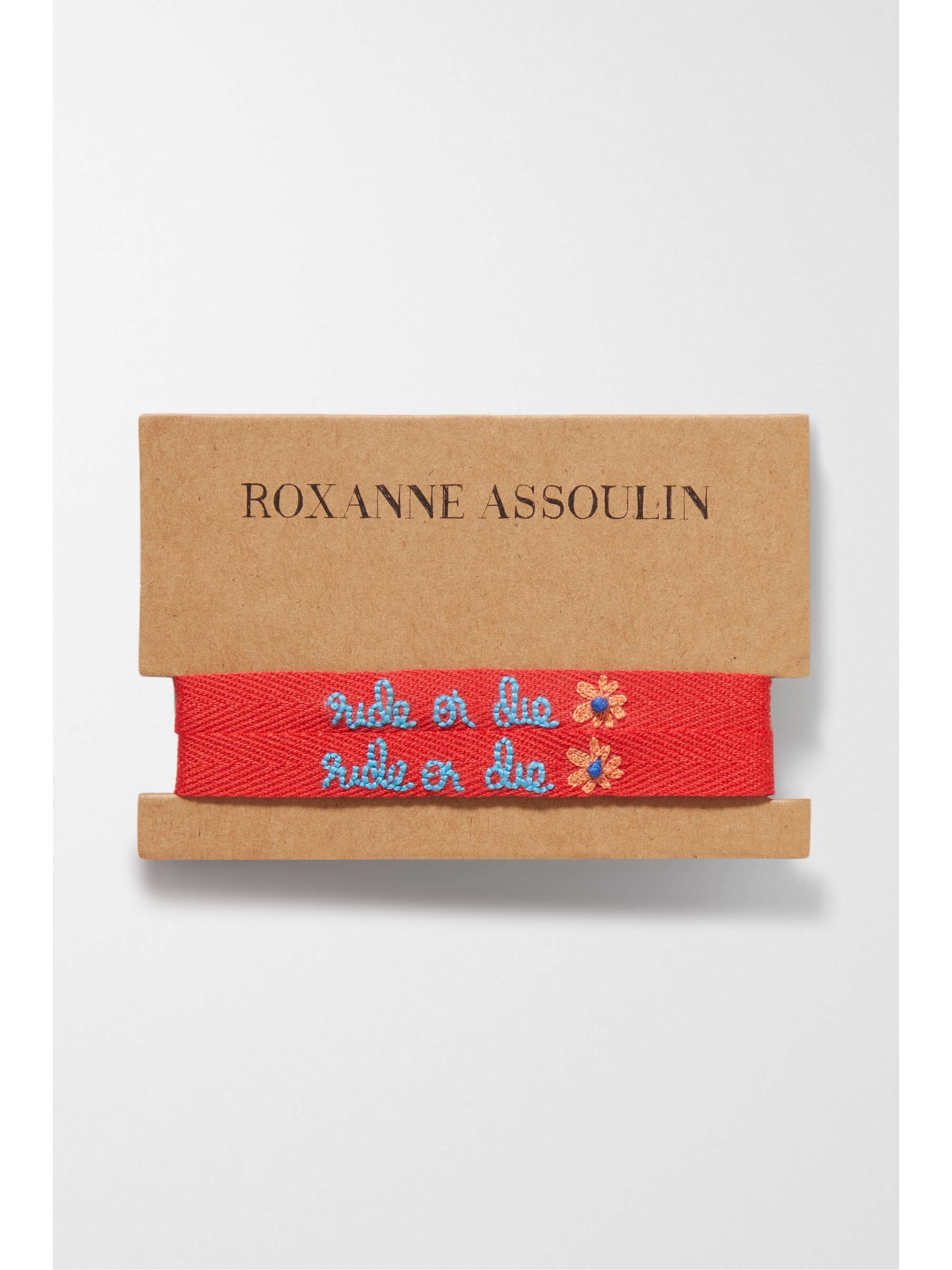 ROXANNE ASSOULIN Ride or Die set of two embroidered cotton-grosgain bracelets