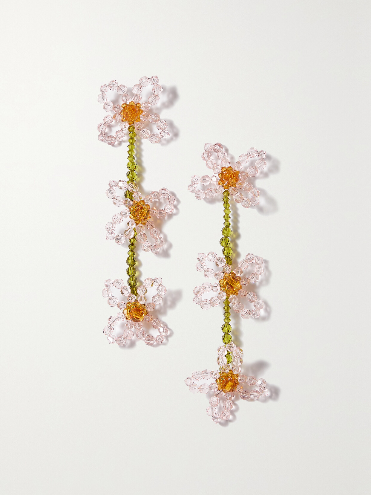 Simone Rocha Tiered Daisy Gold-tone Crystal Earrings In Pink