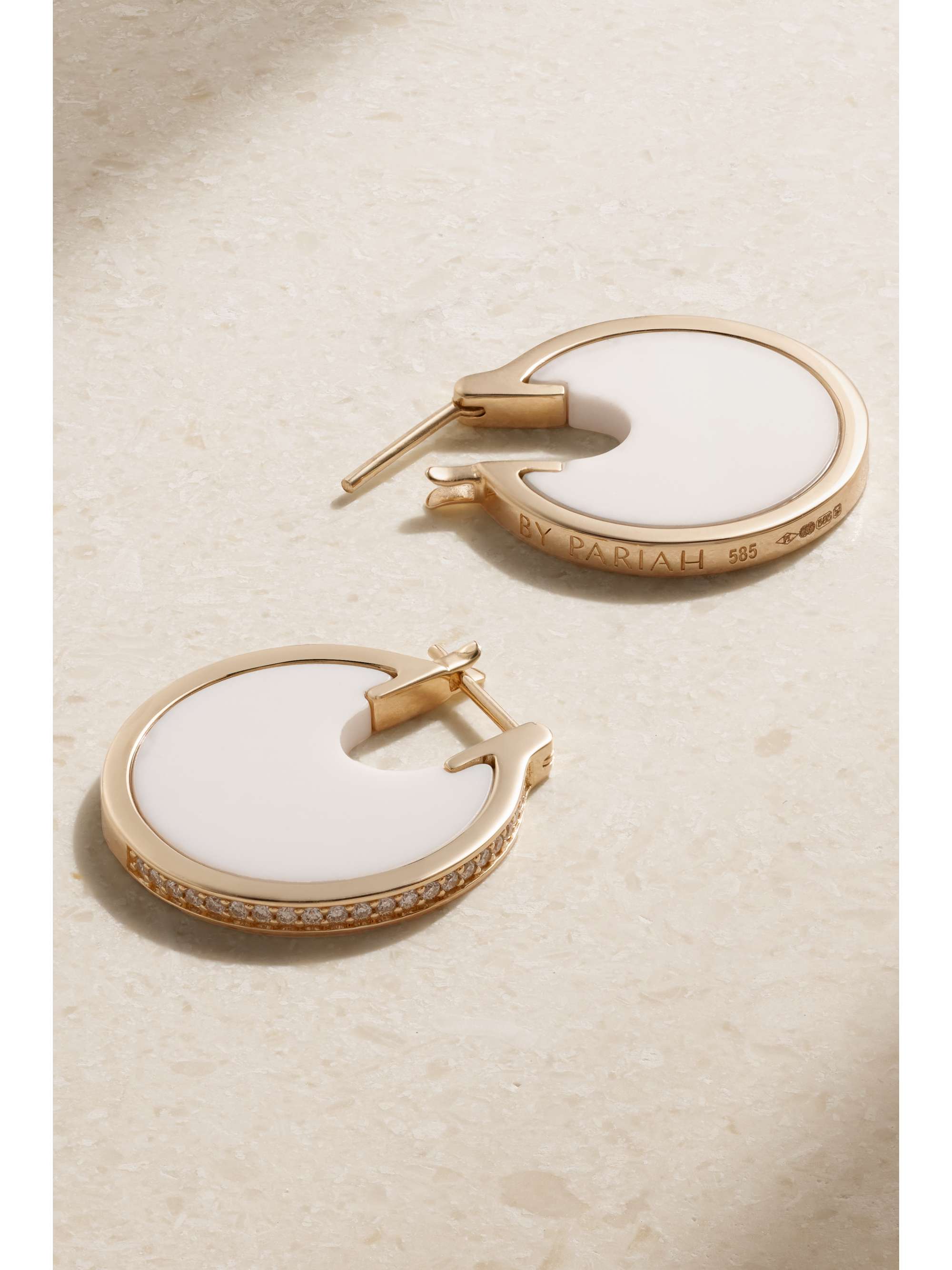 BY PARIAH Lenticular 14-karat recycled gold, agate and laboratory-grown diamond earrings