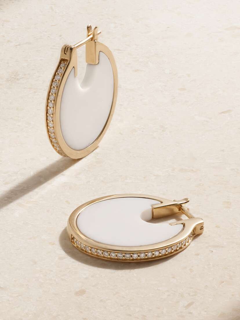 By Pariah + Net Sustain Lenticular 14-karat Recycled Gold, Agate And Laboratory-grown Diamond Earrings