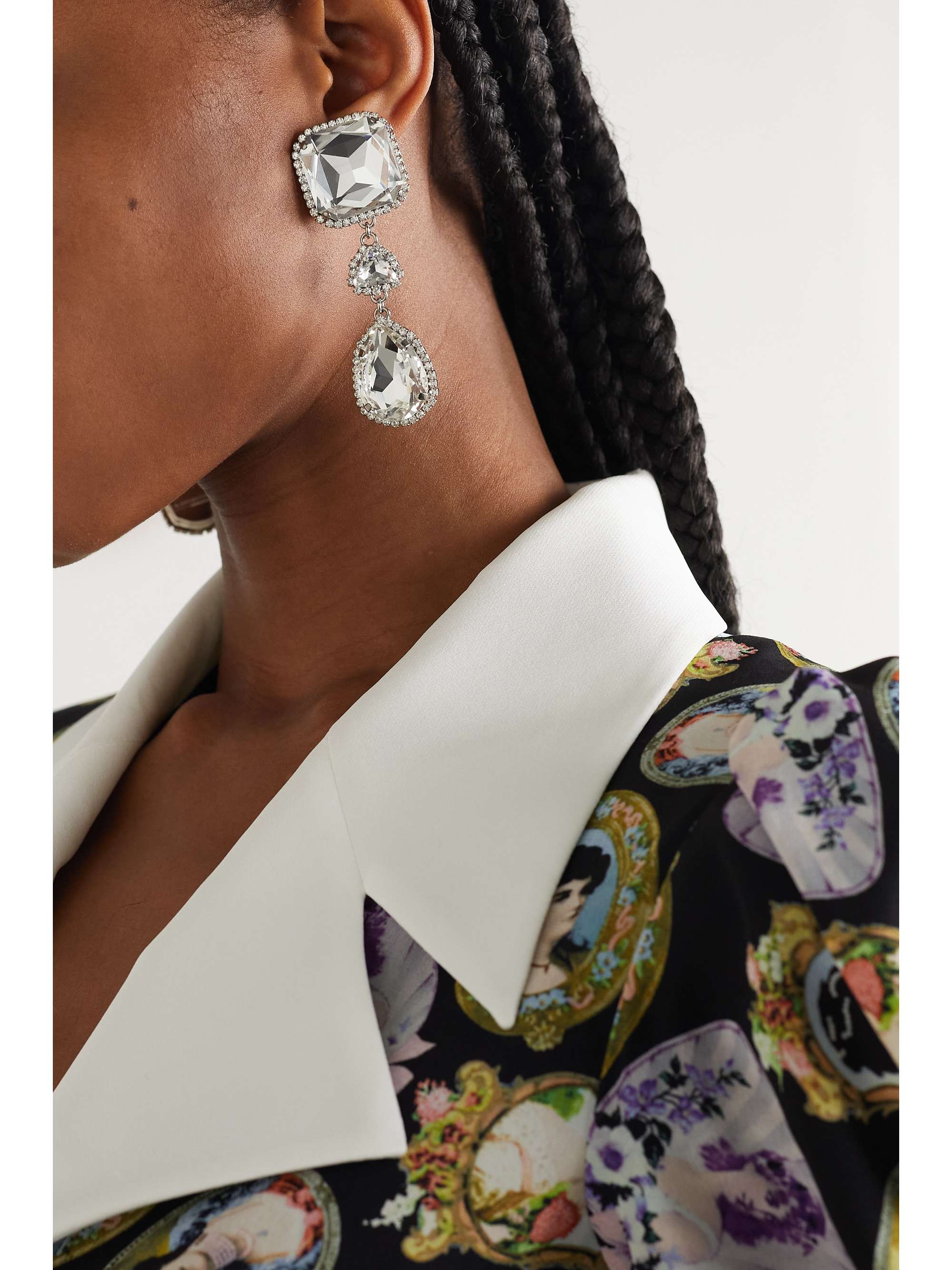 ALESSANDRA RICH Silver-tone crystal clip earrings