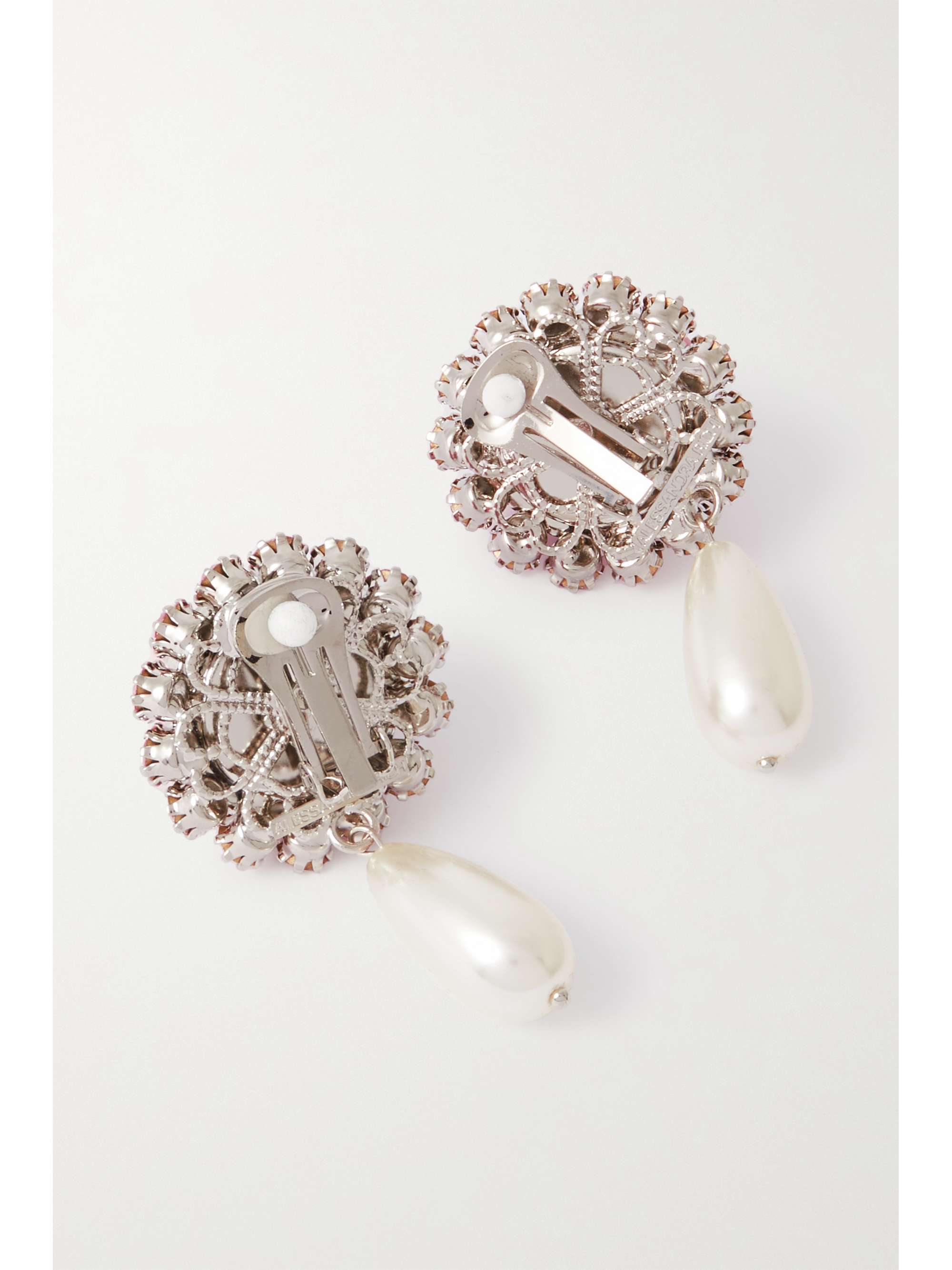 ALESSANDRA RICH Silver-tone crystal and faux pearl clip earrings