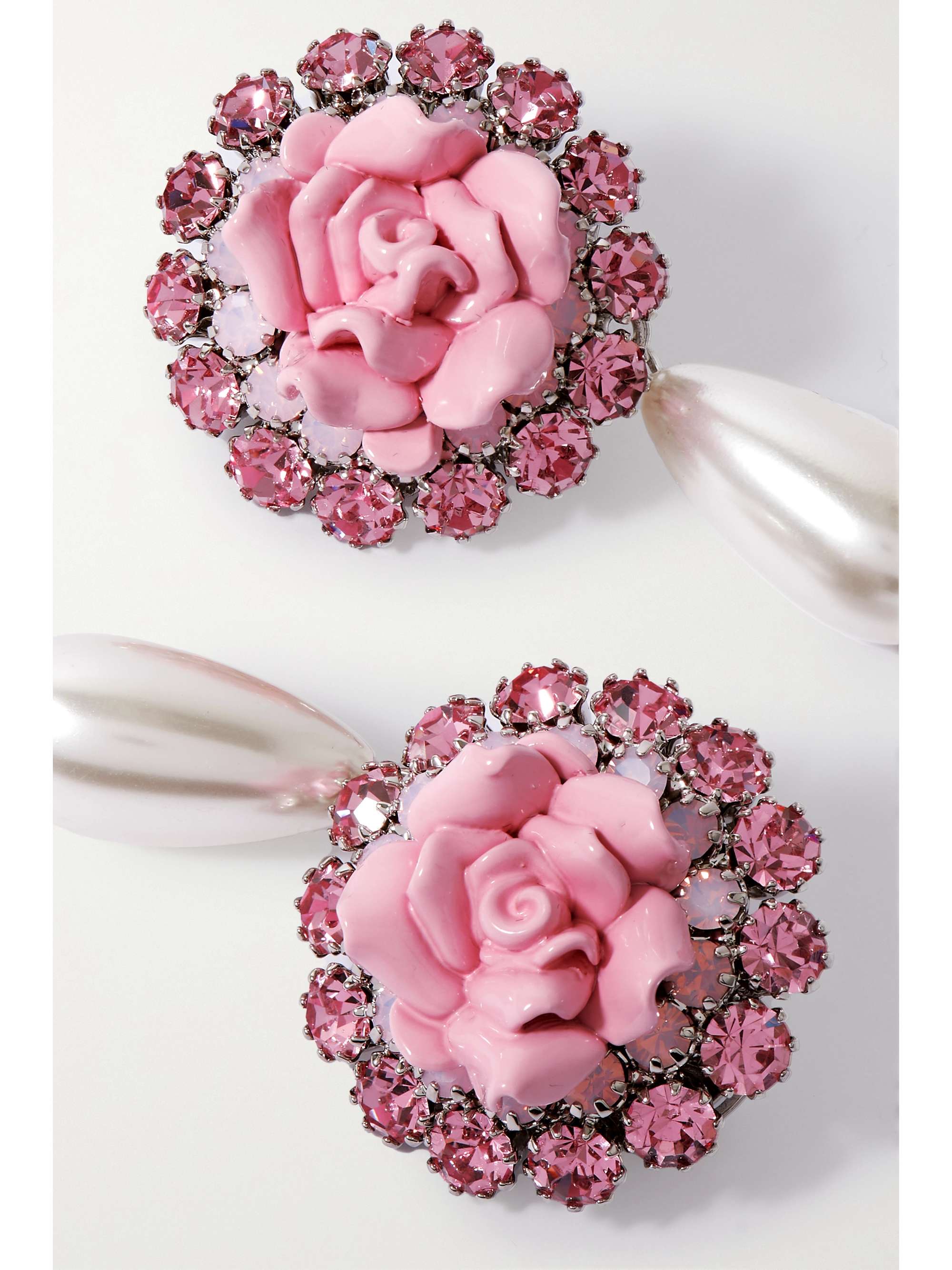ALESSANDRA RICH Silver-tone crystal and faux pearl clip earrings