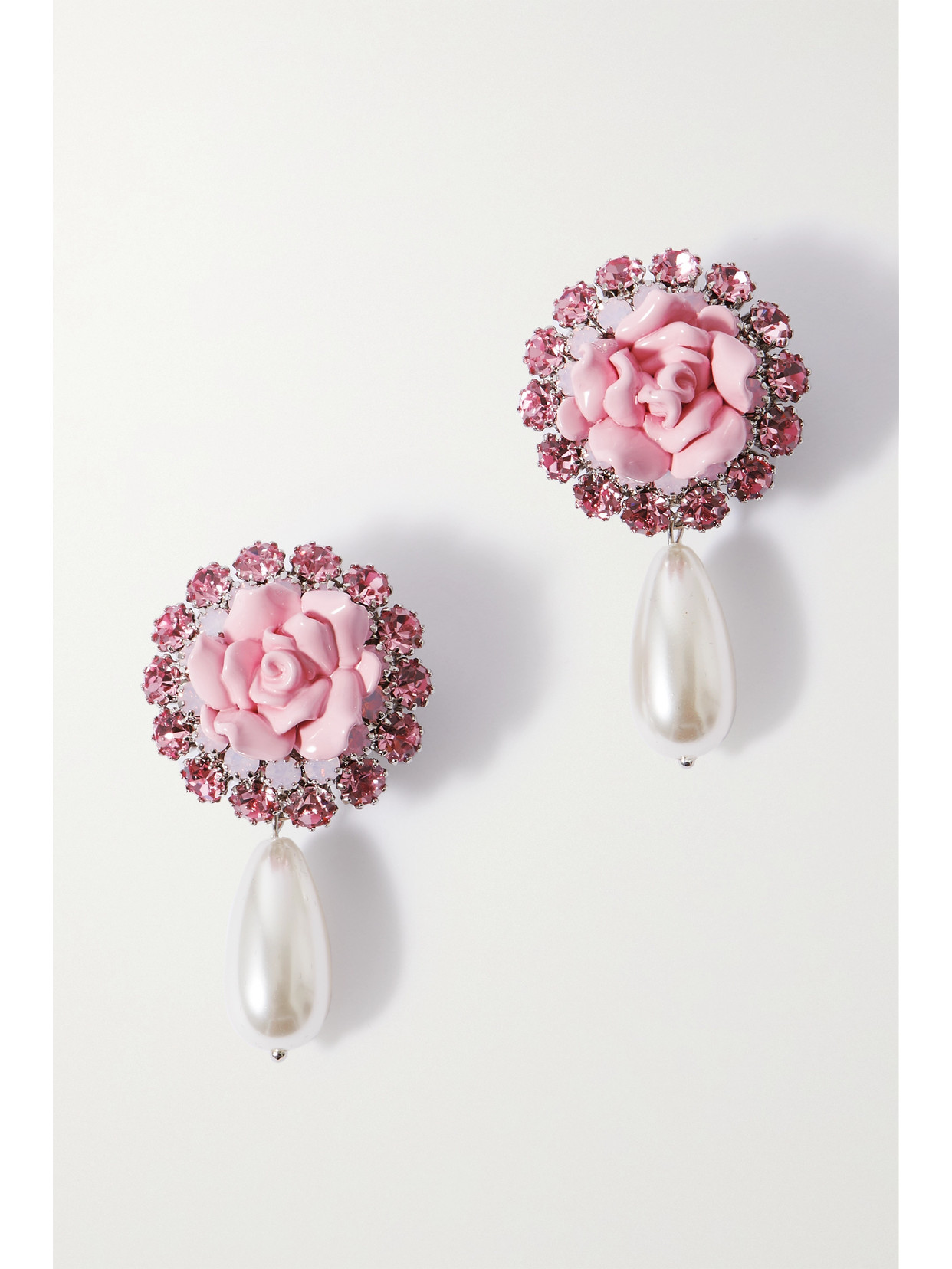 Alessandra Rich - Silver-tone Crystal And Faux Pearl Clip Earrings - Pink