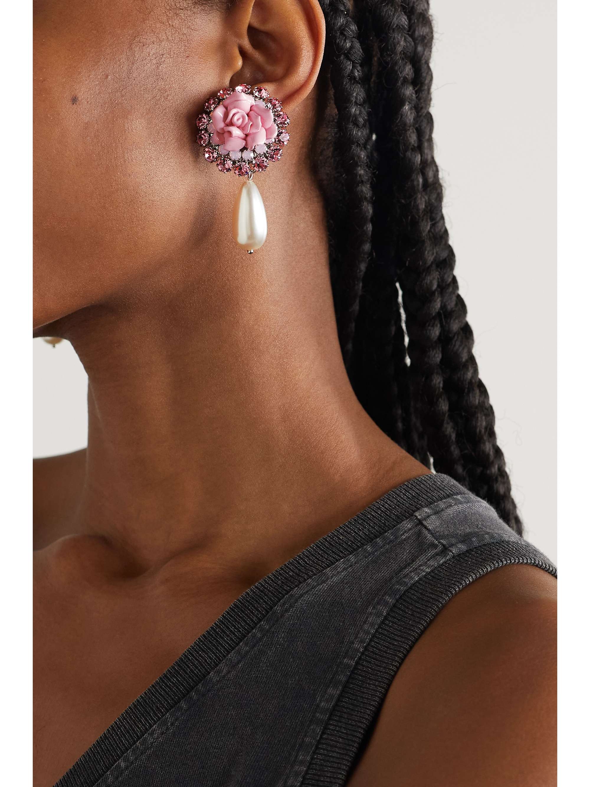 ALESSANDRA RICH Silver-tone crystal and faux pearl clip earrings