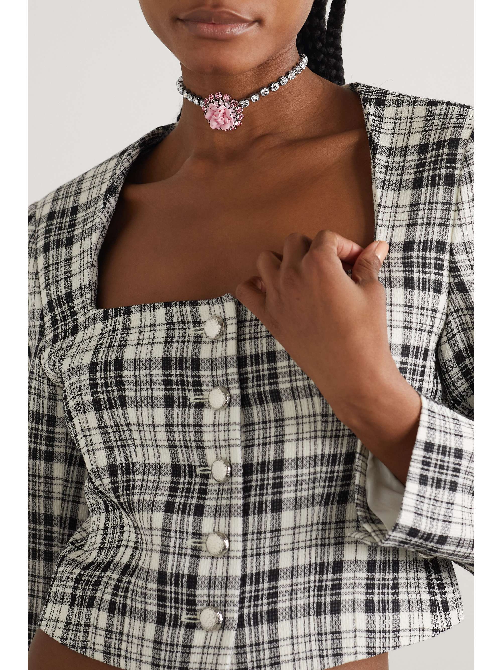 ALESSANDRA RICH Silver-tone, crystal and enamel choker