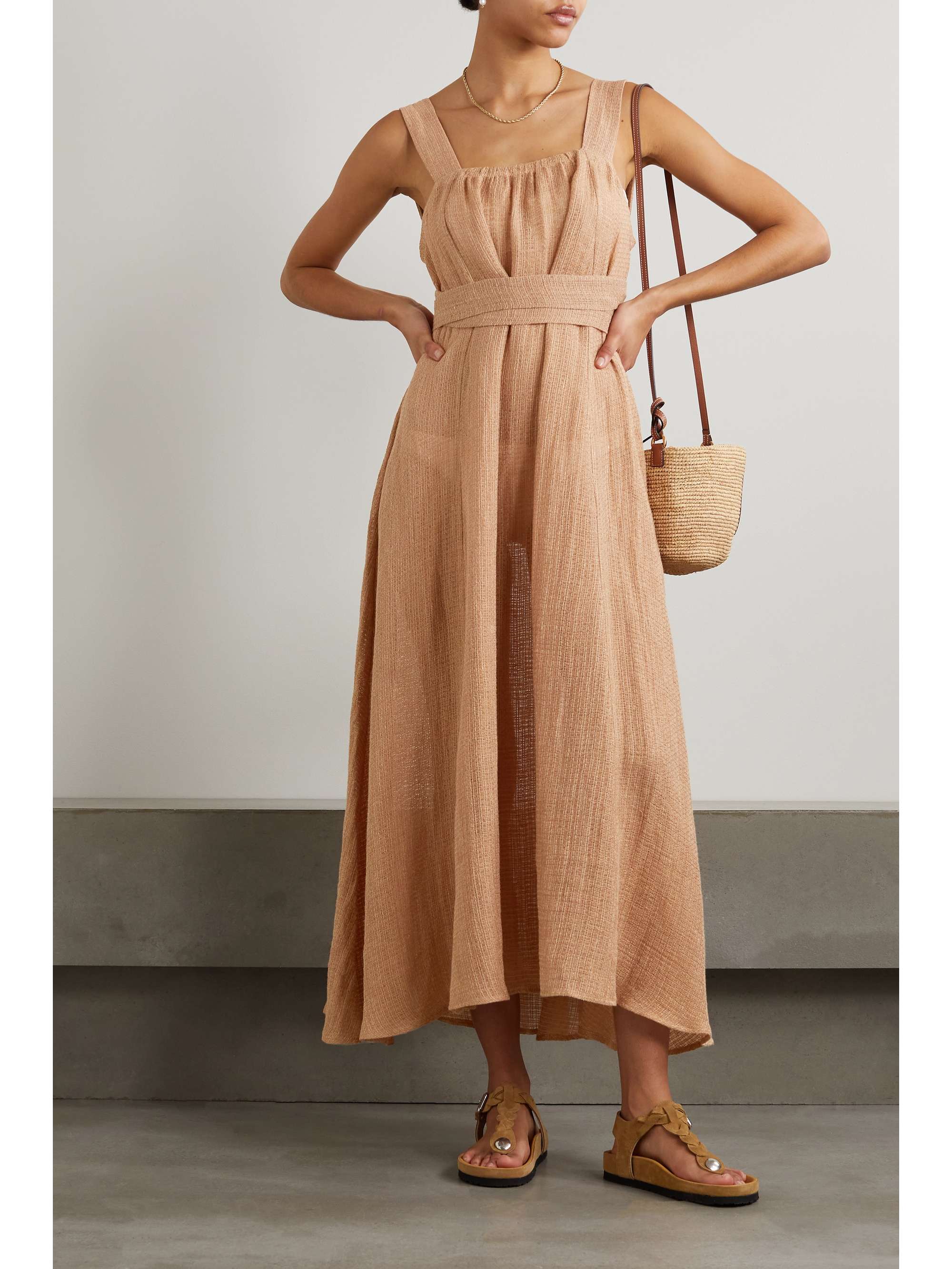 LE KASHA + NET SUSTAIN Assiout belted organic linengauze maxi dress