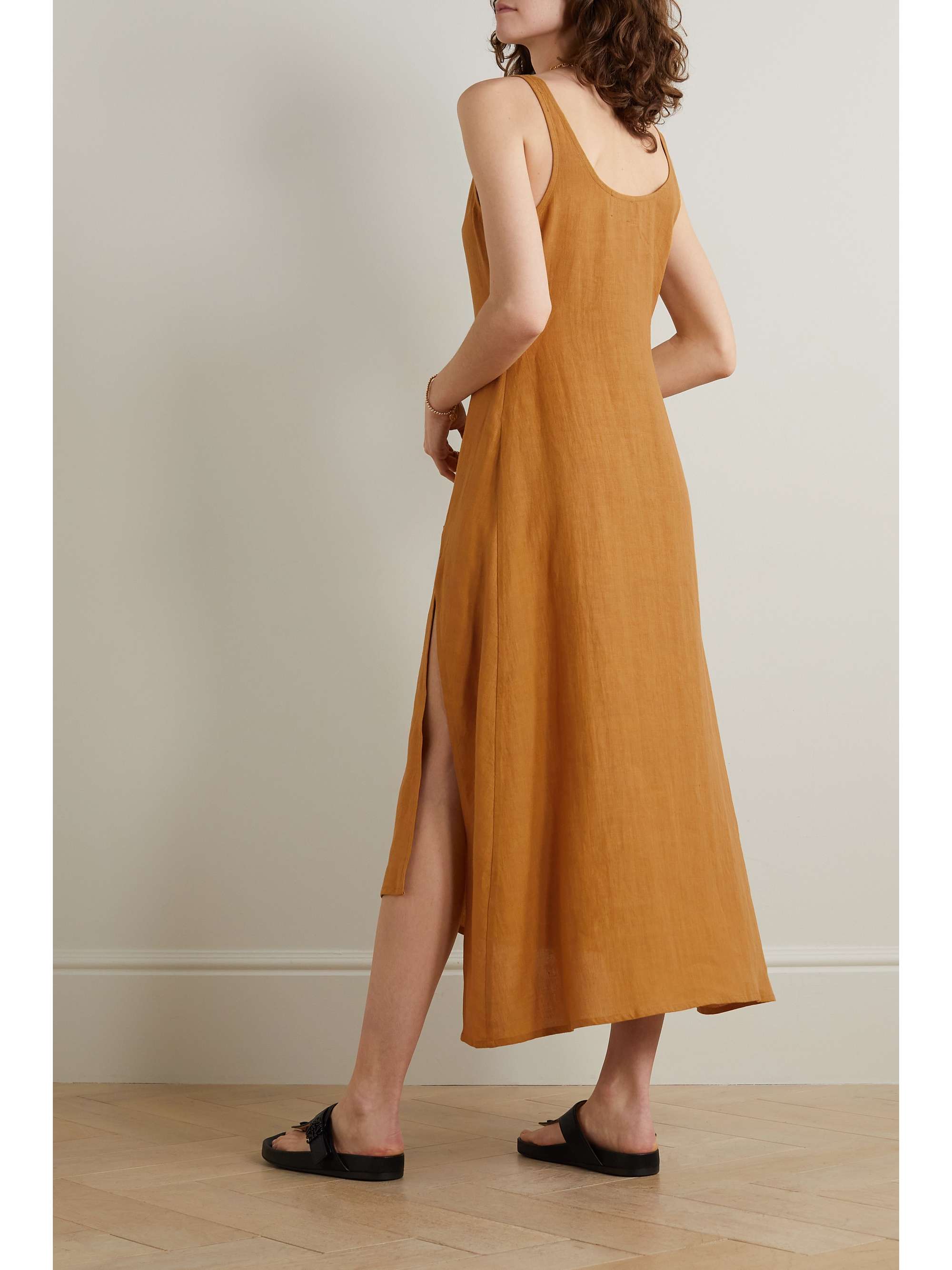 LE KASHA Rafah asymmetric button-embellished linen midi dress