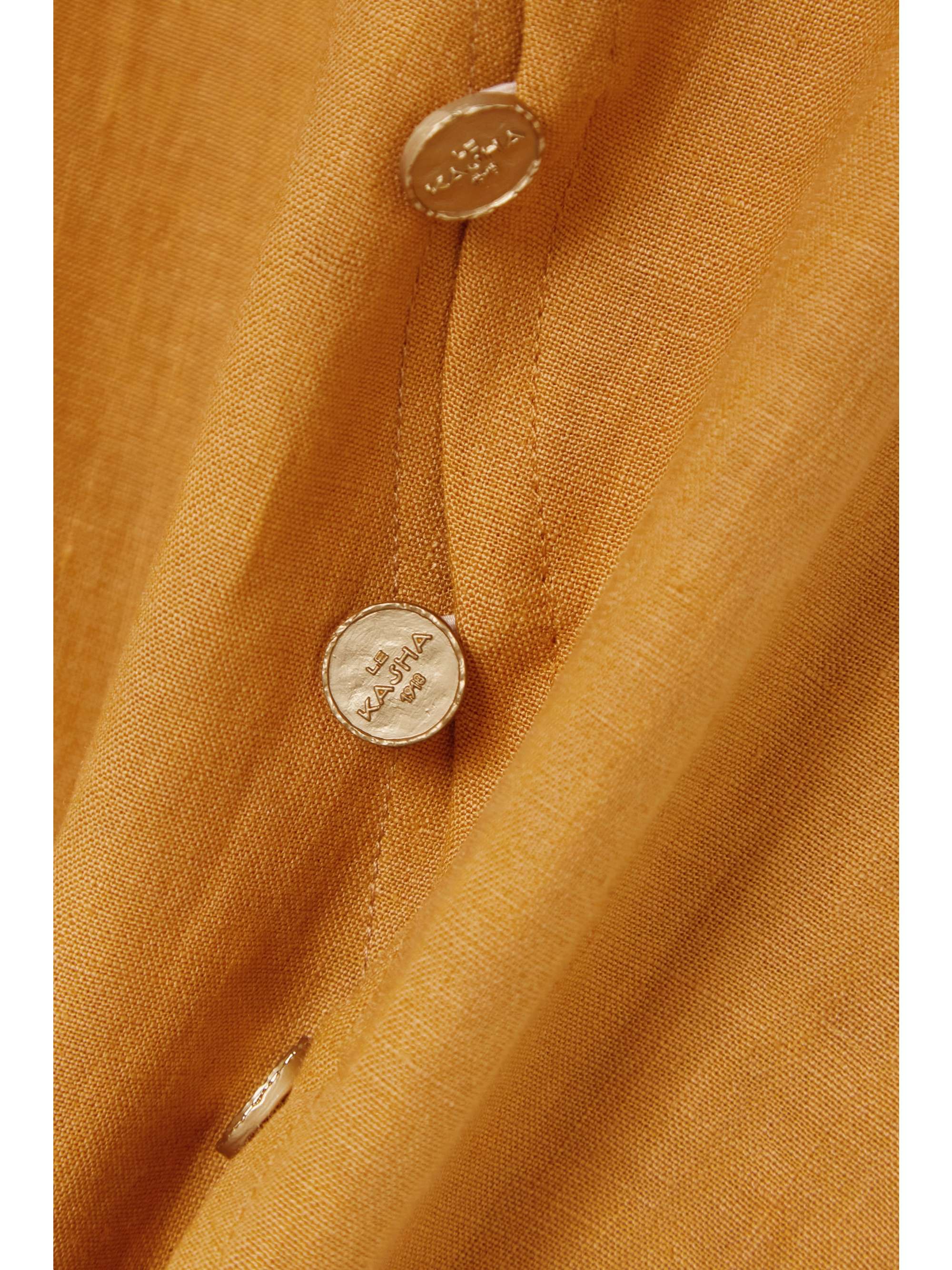 LE KASHA Rafah asymmetric button-embellished linen midi dress