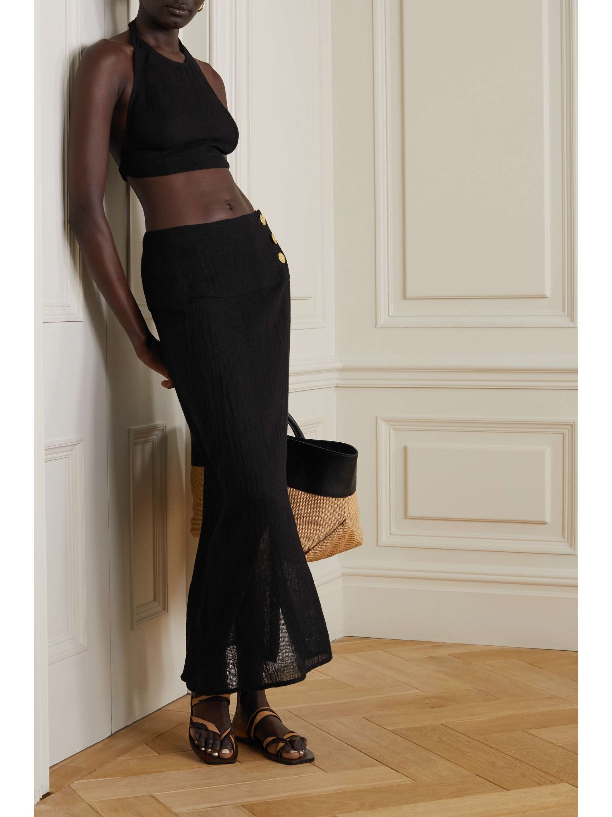 LE KASHA Jalo cropped linen halterneck top
