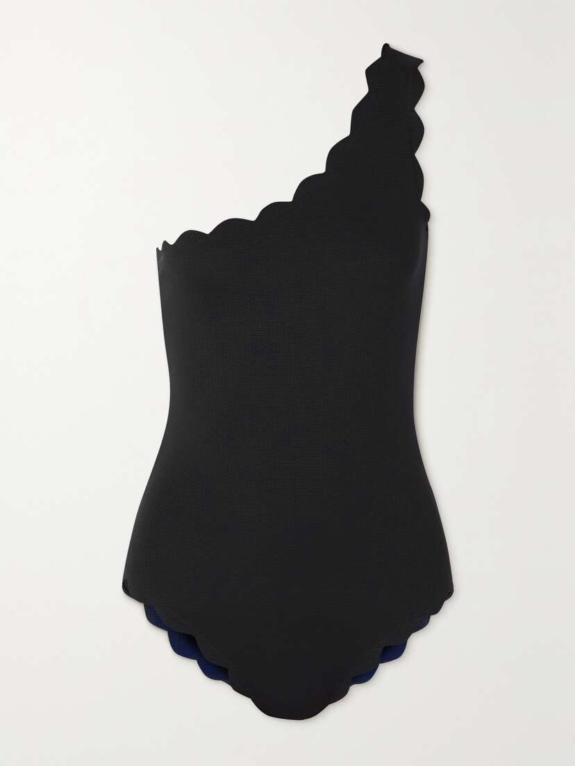 Marysia + Net Sustain Santa Barbara One-shoulder Scalloped Stretch Recycled-crepe Swimsuit