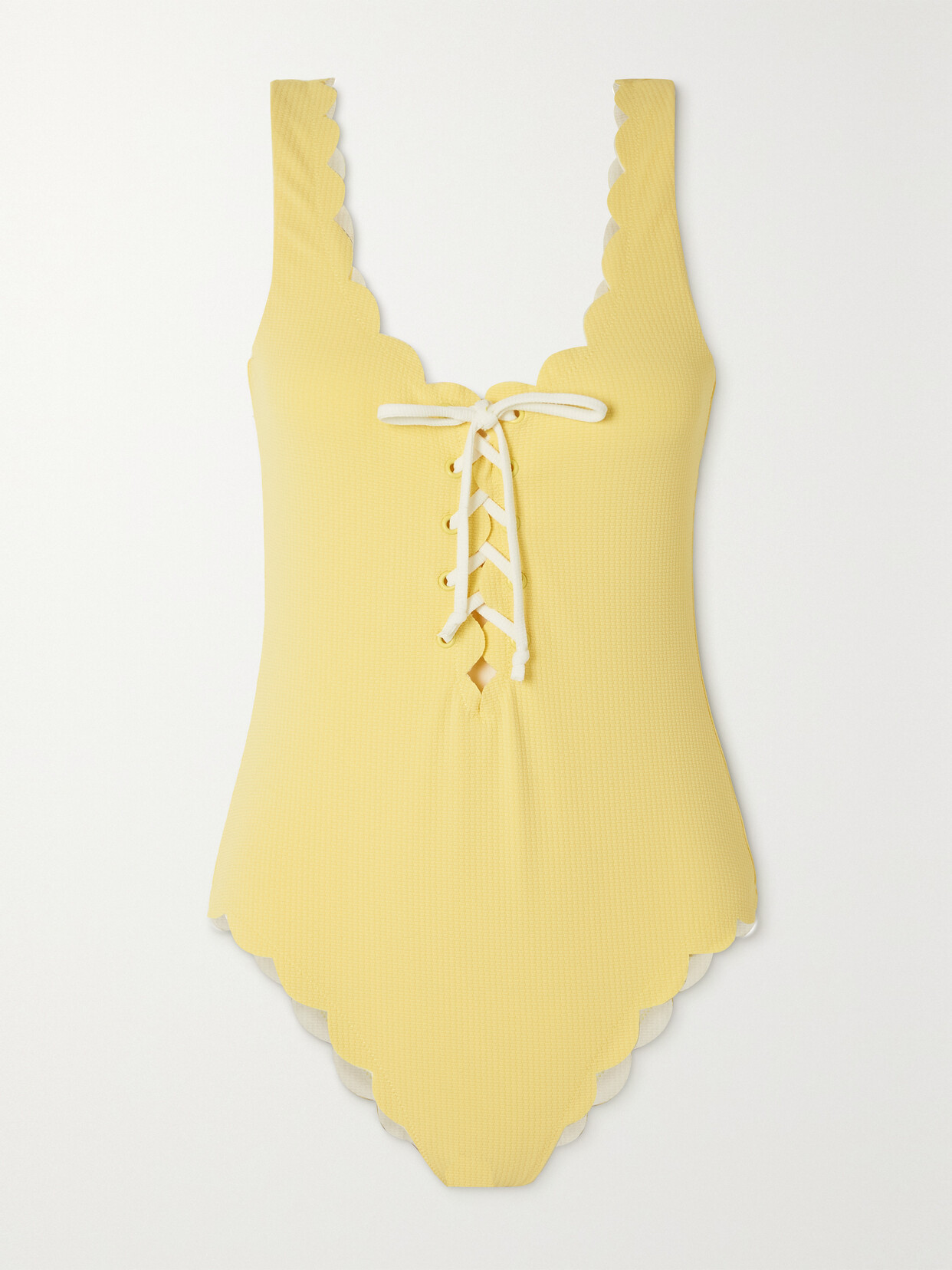 Marysia Palm Springs Reversible Lace-up Scalloped Seersucker Swimsuit - Yellow