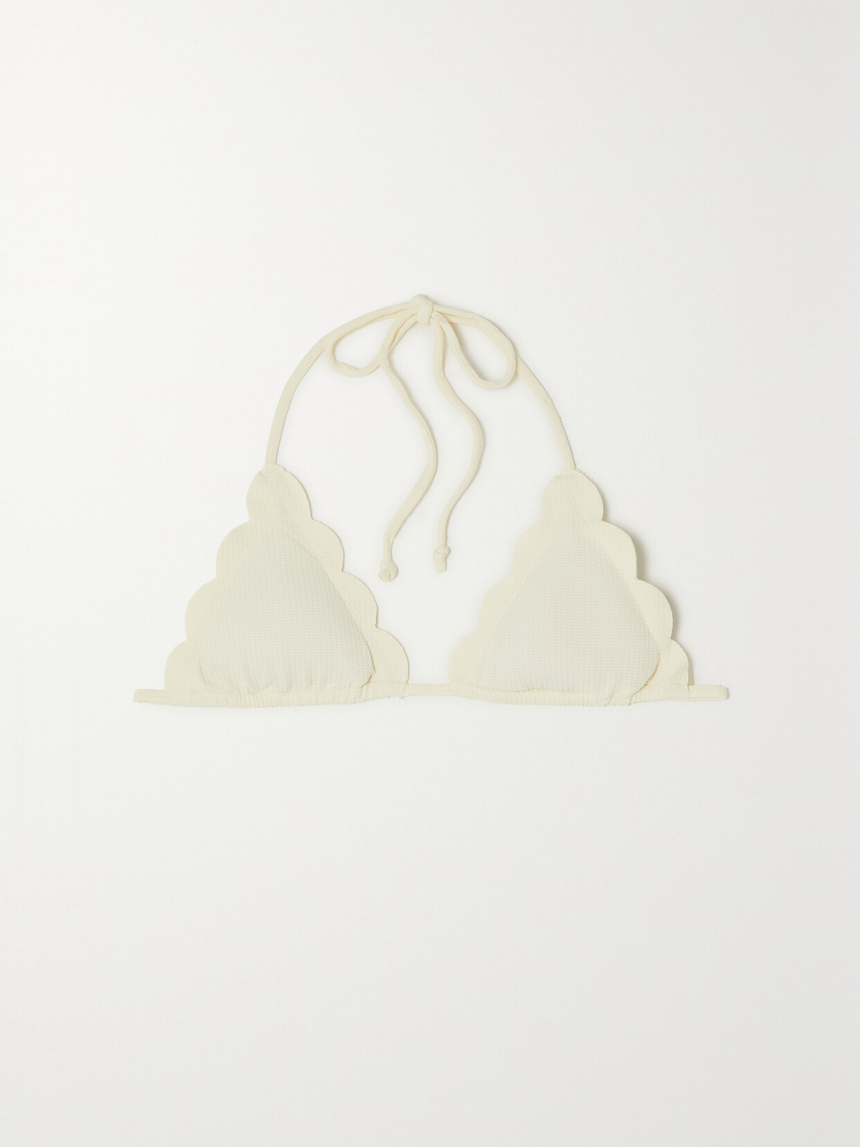 Marysia Broadway Scalloped Seersucker Triangle Bikini Top - Cream