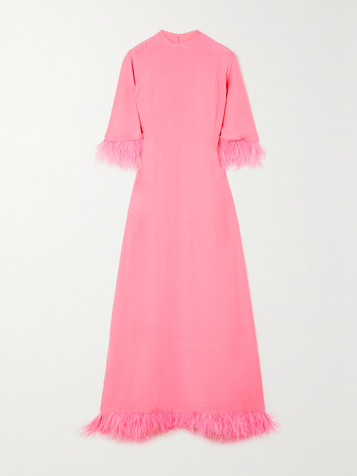 HVN - Ashley Feather-trimmed Crepe De Chine Maxi Dress - Pink