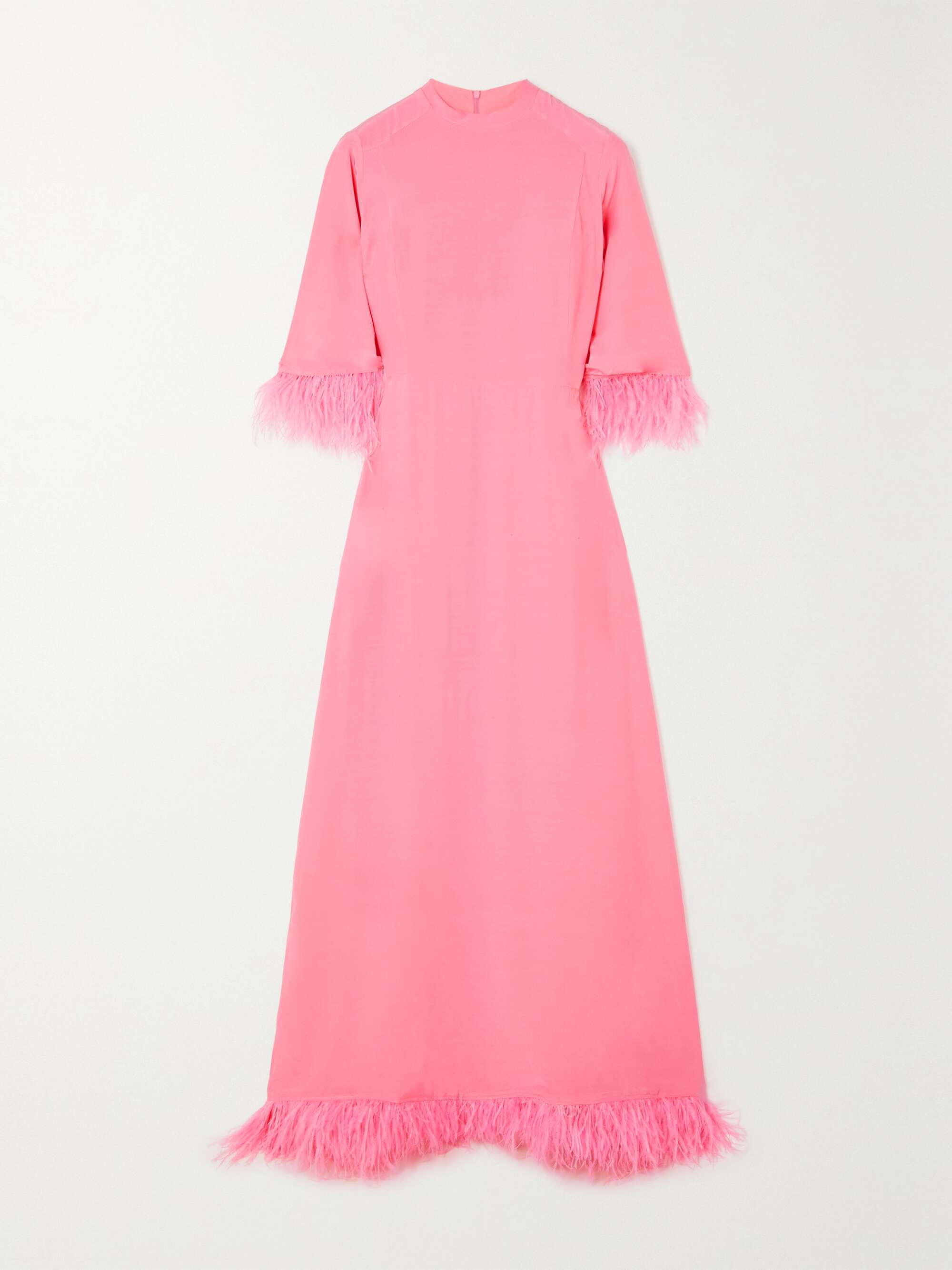 Ashley feather trimmed crepe de chine maxi dress