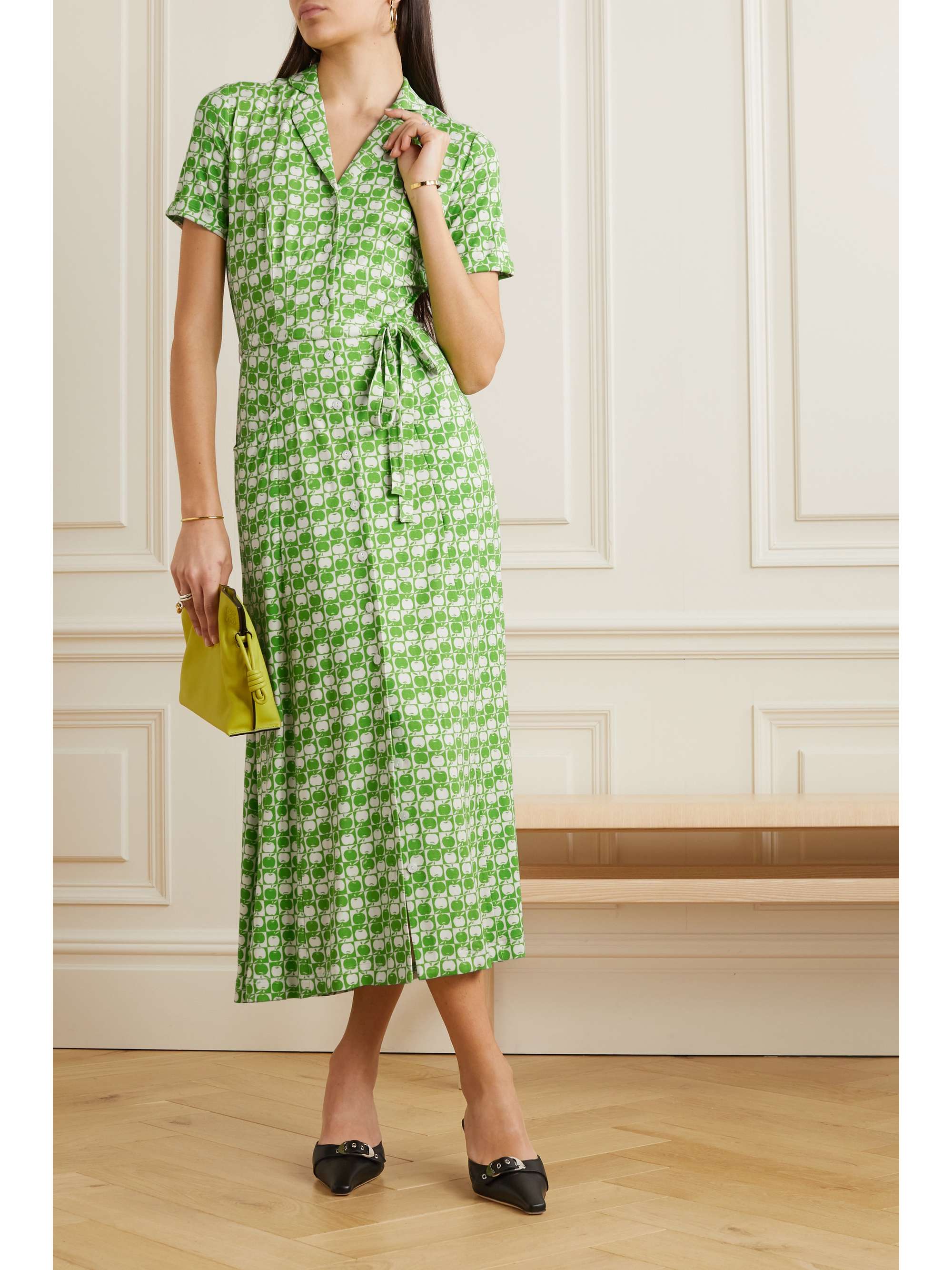 HVN Maria belted printed jersey midi dress | NET-A-PORTER