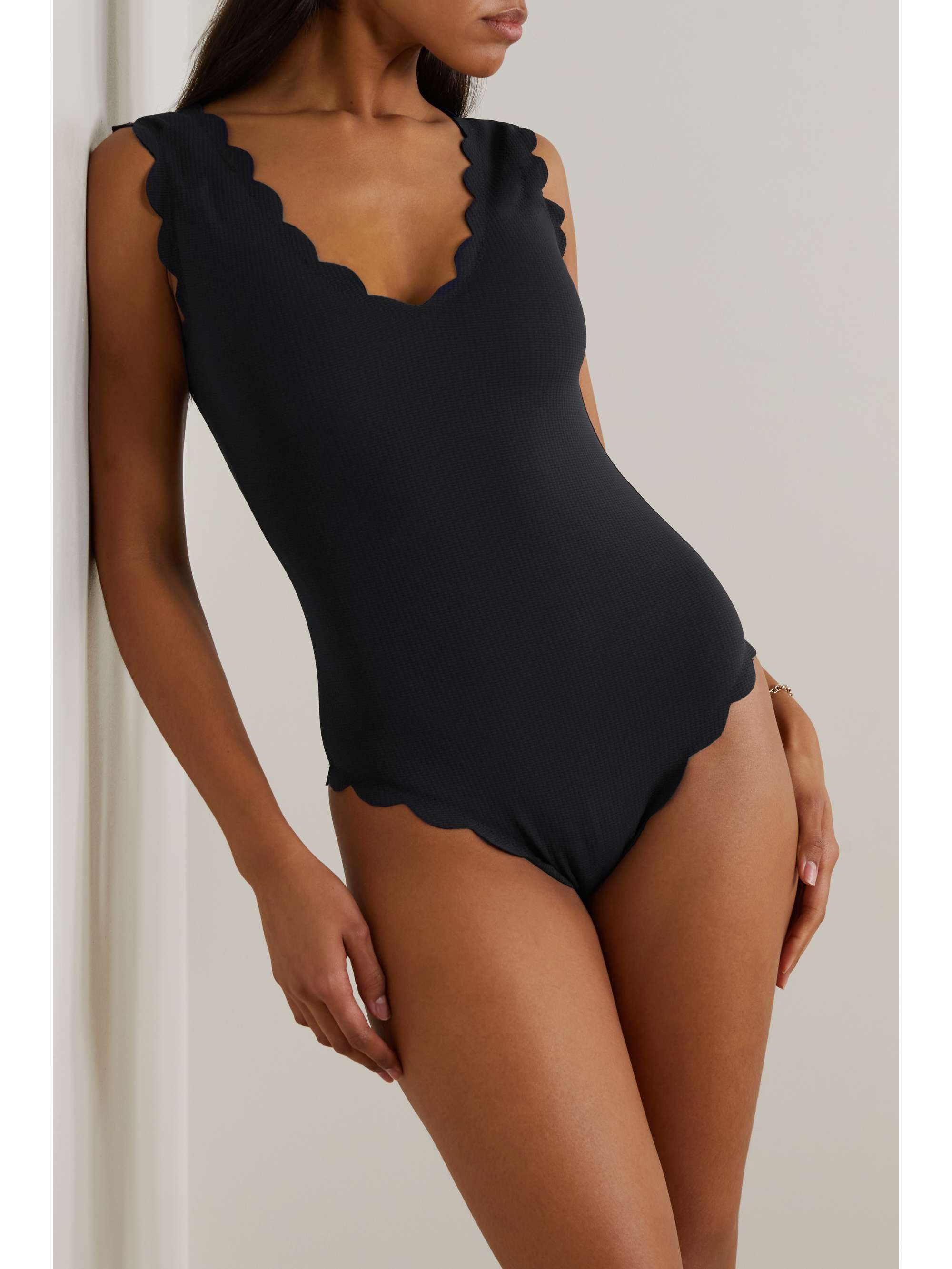 MARYSIA Charleston scalloped seersucker swimsuit NETAPORTER