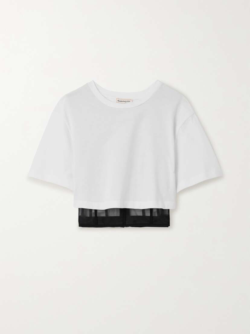 Alexander McQueen Layered Cotton-jersey And Satin-trimmed Tulle Bustier Top