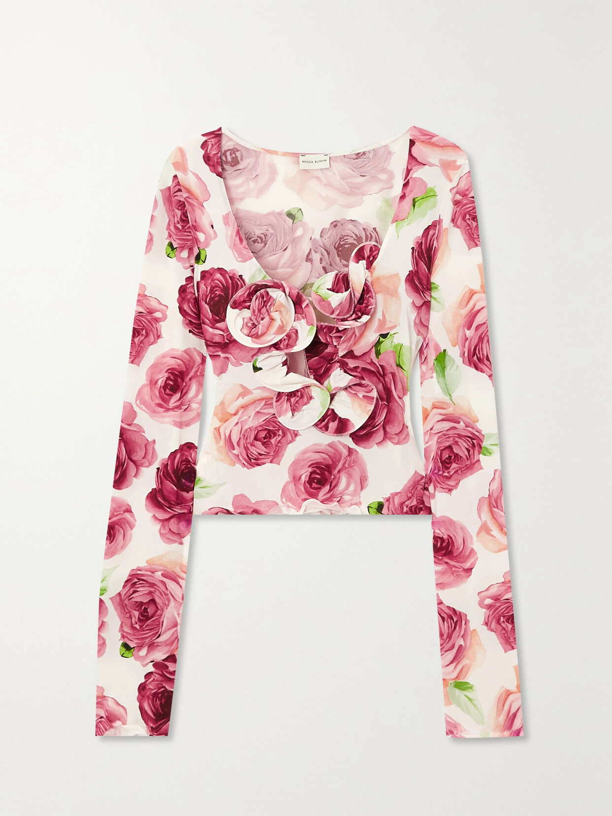 Magda Butrym - Ruffled Floral-print Stretch-jersey Top - Cream