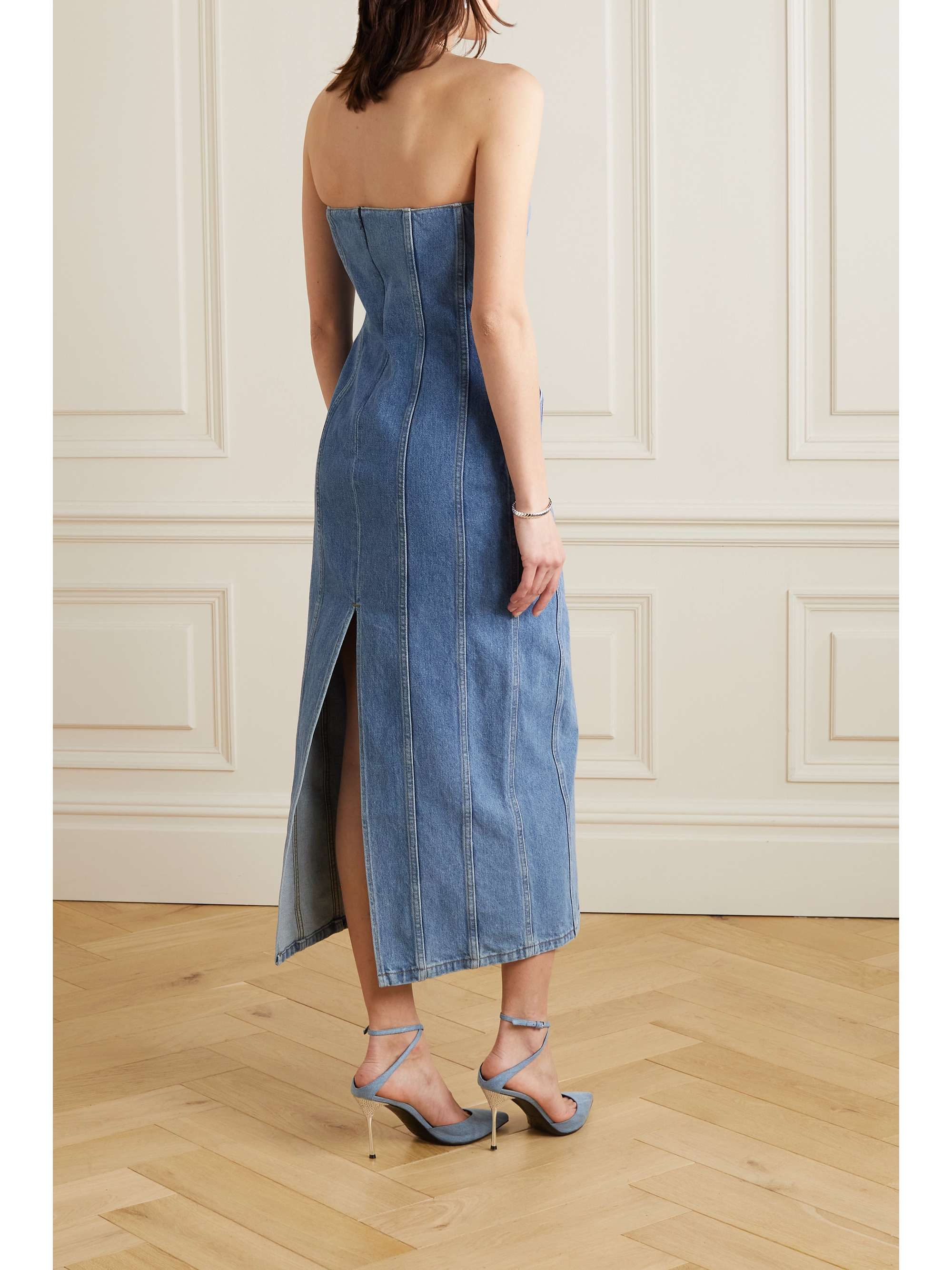 MAGDA BUTRYM Strapless denim midi dress | NET-A-PORTER