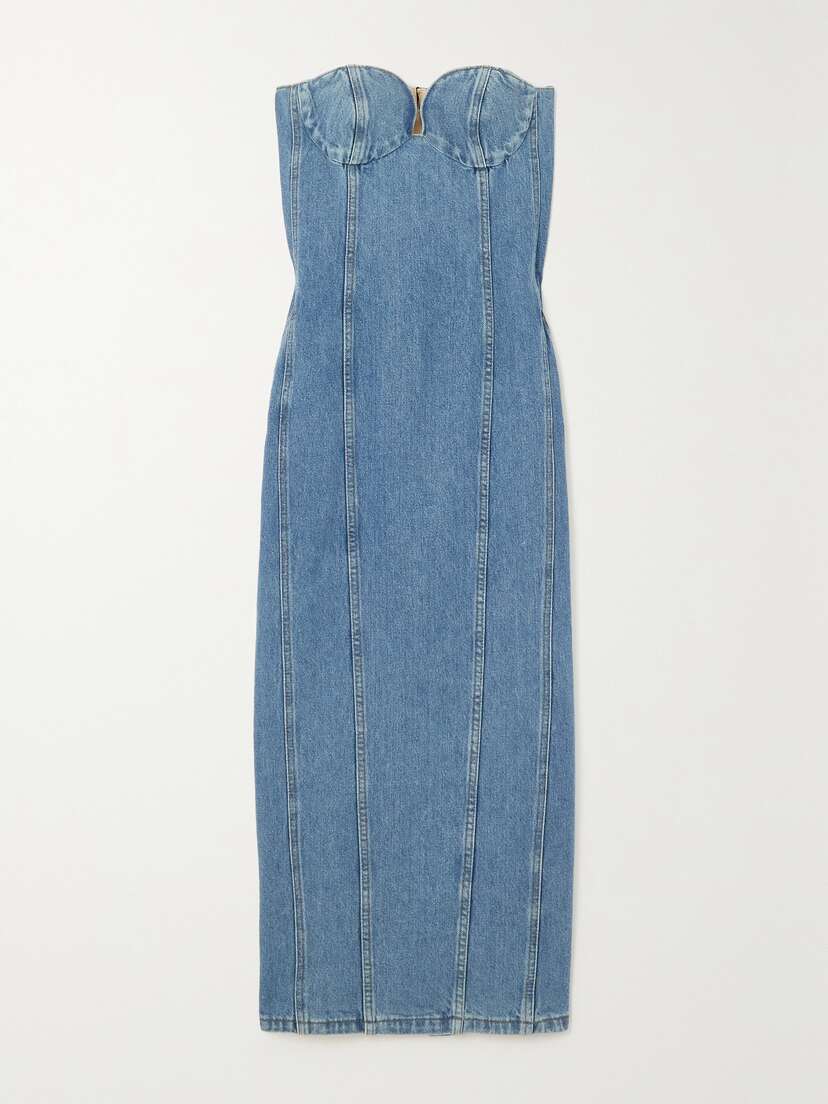 Magda Butrym Strapless Denim Midi Dress
