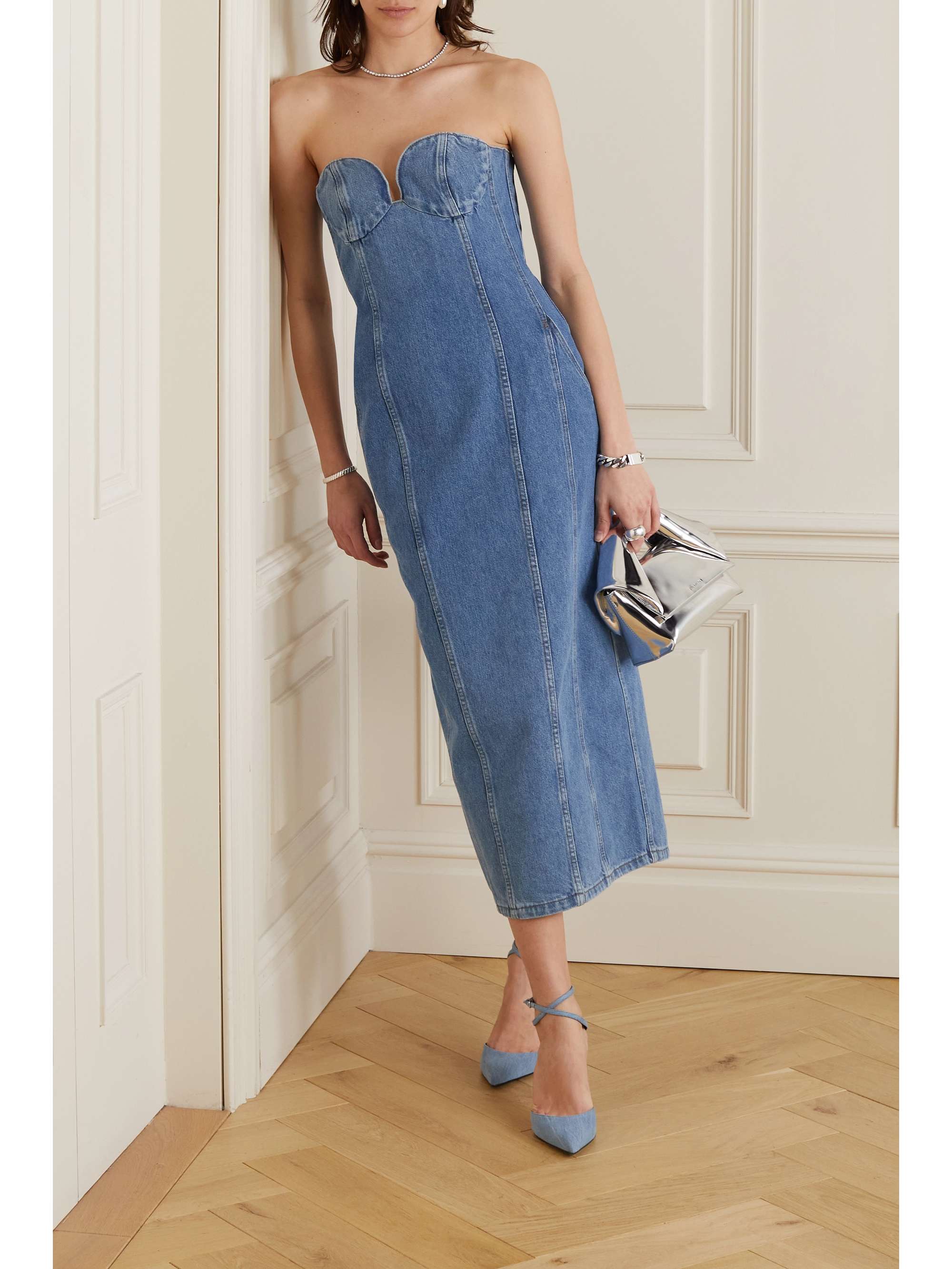 MAGDA BUTRYM Strapless denim midi dress | NET-A-PORTER