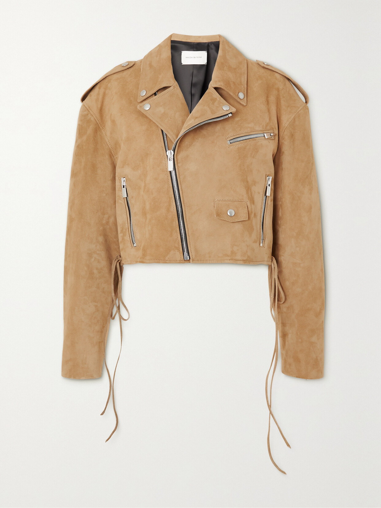 Magda Butrym - Cropped Suede Biker Jacket - Neutrals