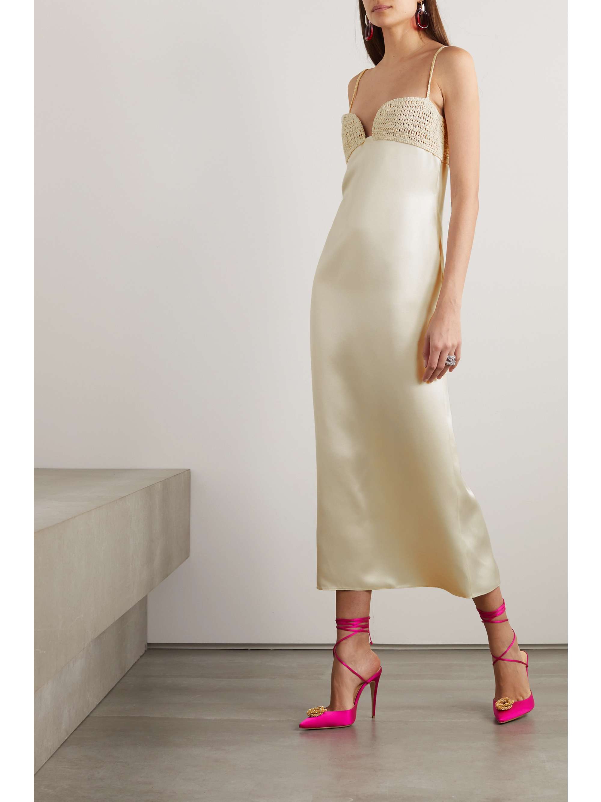 MAGDA BUTRYM Crochet-trimmed silk and wool-blend midi dress | NET-A-PORTER