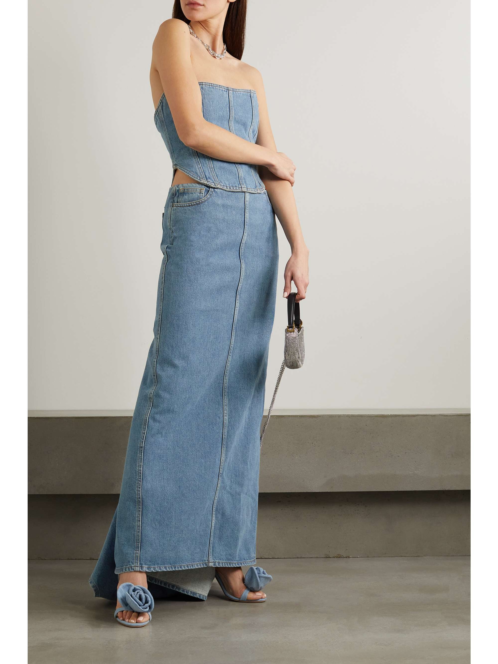 MAGDA BUTRYM Draped denim maxi skirt