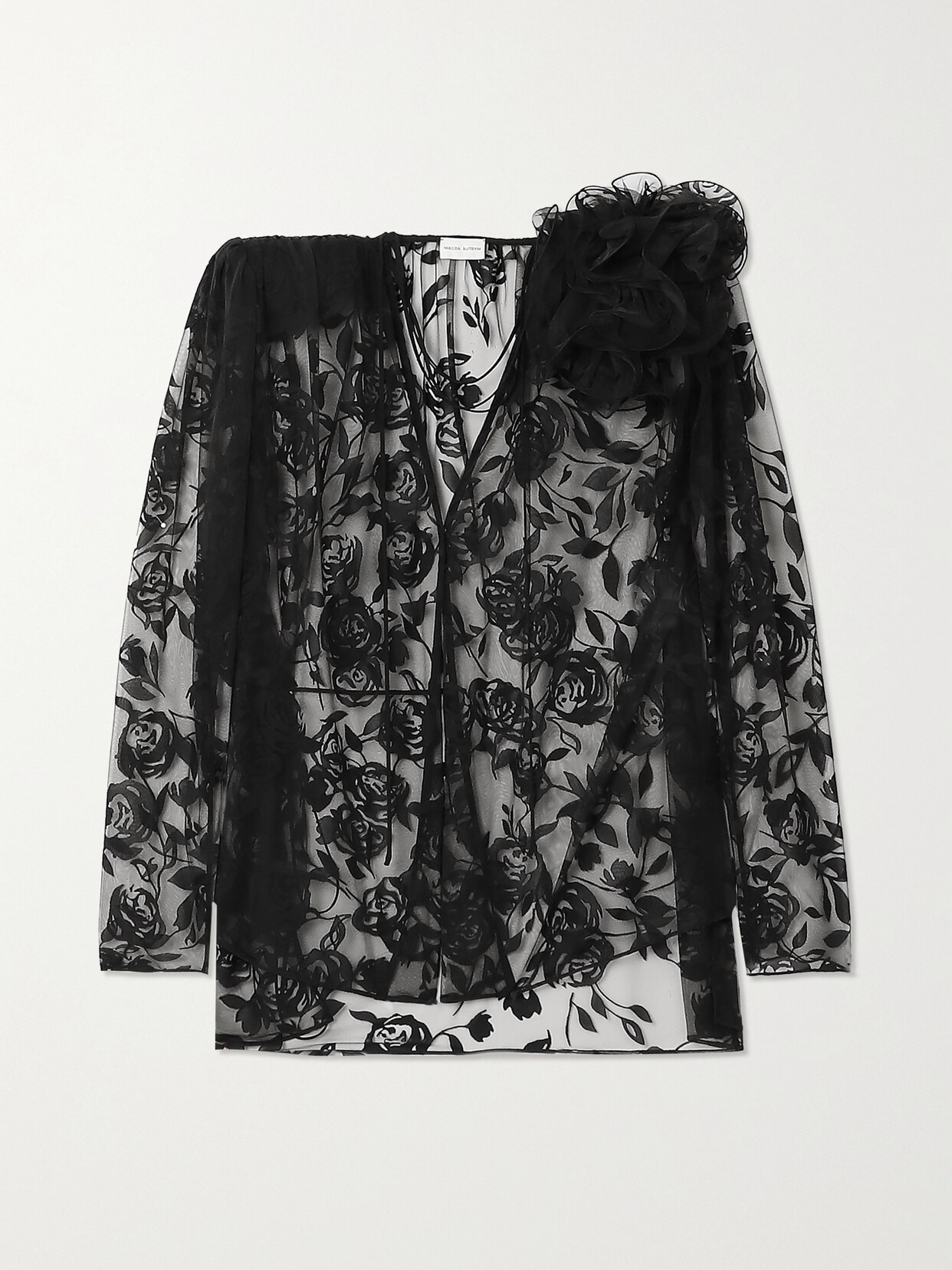 Magda Butrym - Appliquéd Floral-print Tulle Blouse - Black